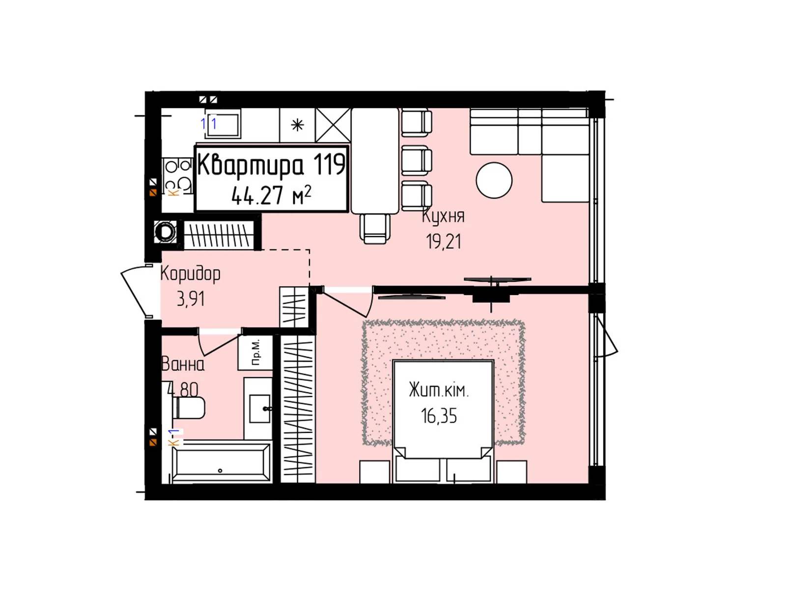 Продається 1-кімнатна квартира 44.27 кв. м у Ужгороді, вул. Собранецька, 129 - фото 1