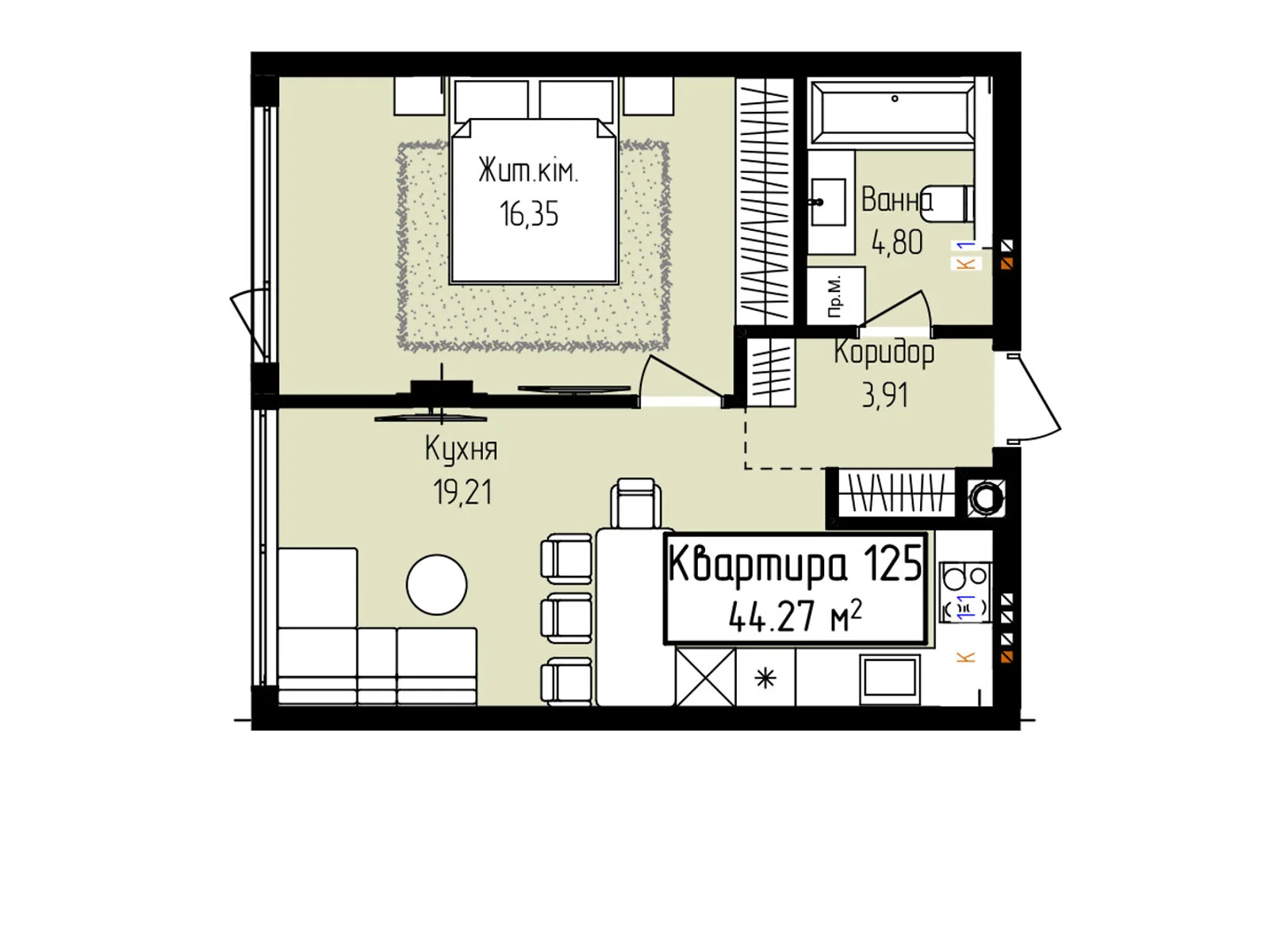 Продается 1-комнатная квартира 44.27 кв. м в Ужгороде, ул. Собранецкая, 129 - фото 1