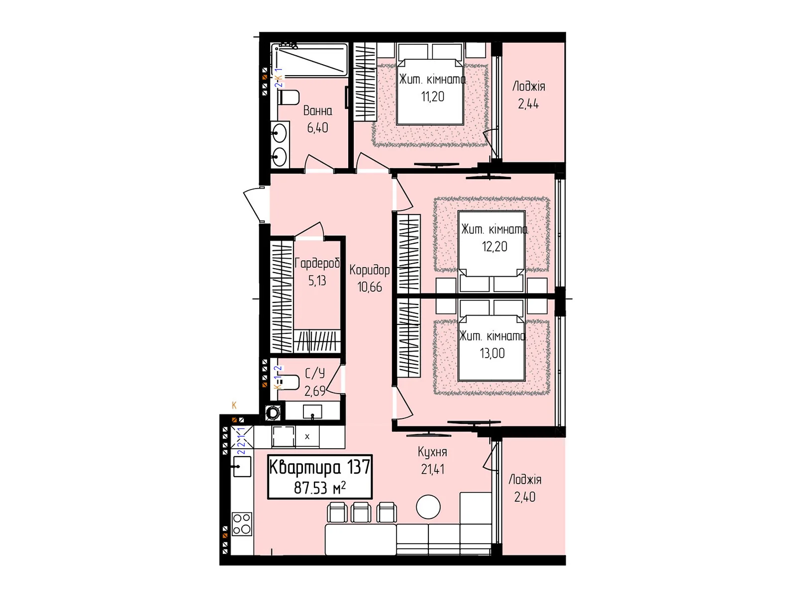 Продается 3-комнатная квартира 87.53 кв. м в Ужгороде, ул. Собранецкая, 129 - фото 1