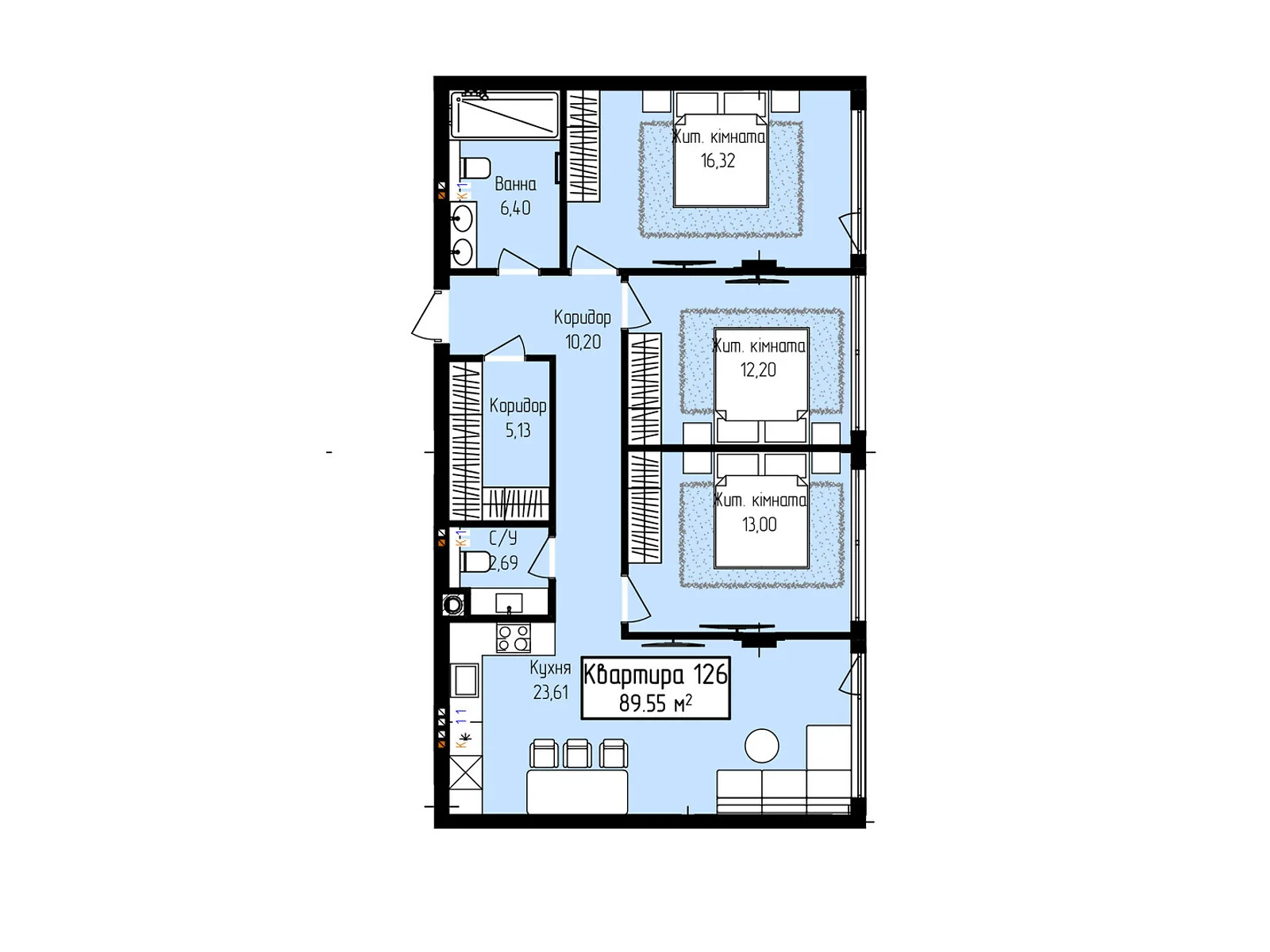 Продается 3-комнатная квартира 89.55 кв. м в Ужгороде, ул. Собранецкая, 129 - фото 1