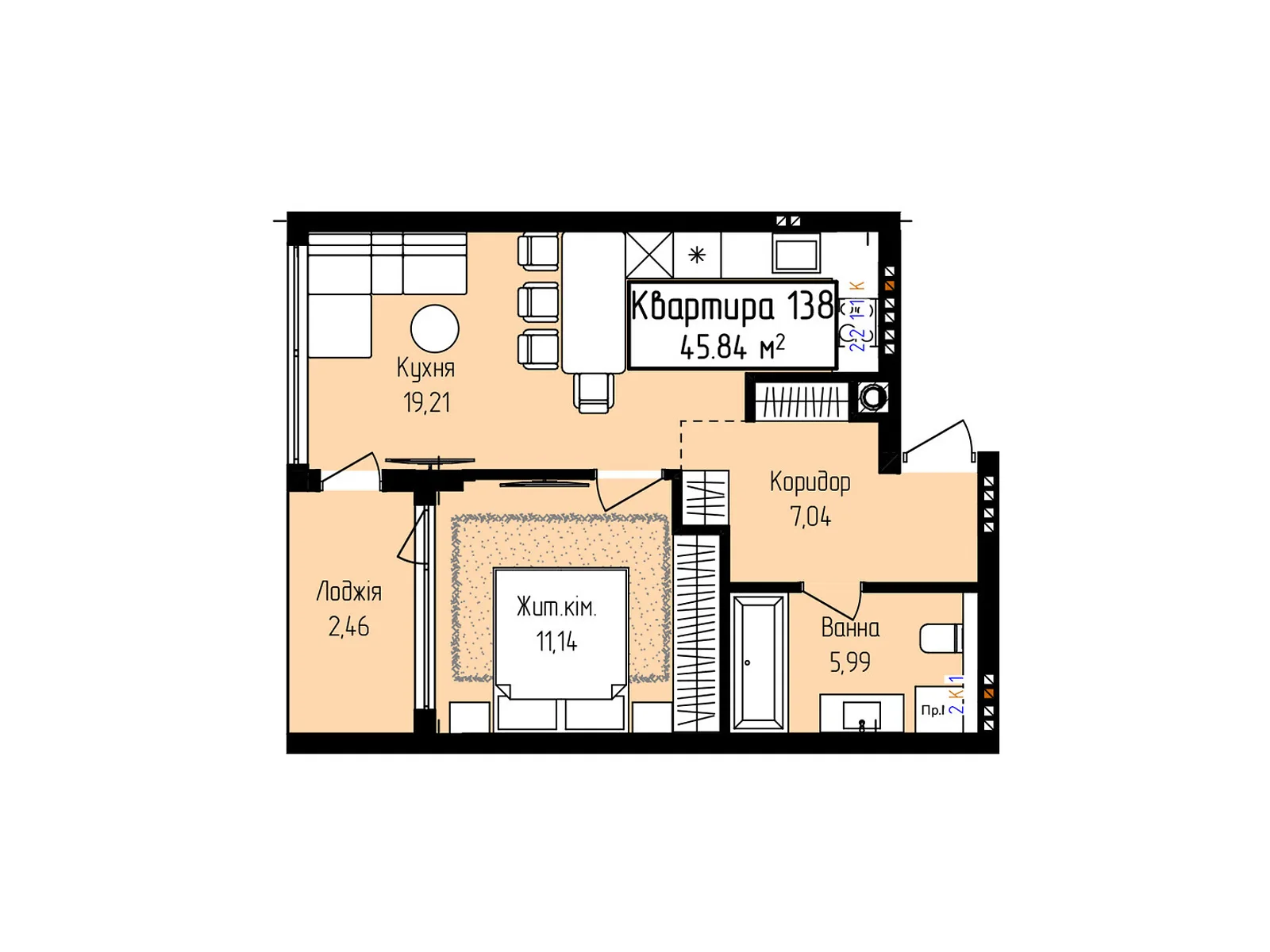 Продается 1-комнатная квартира 45.84 кв. м в Ужгороде, ул. Собранецкая, 129 - фото 1