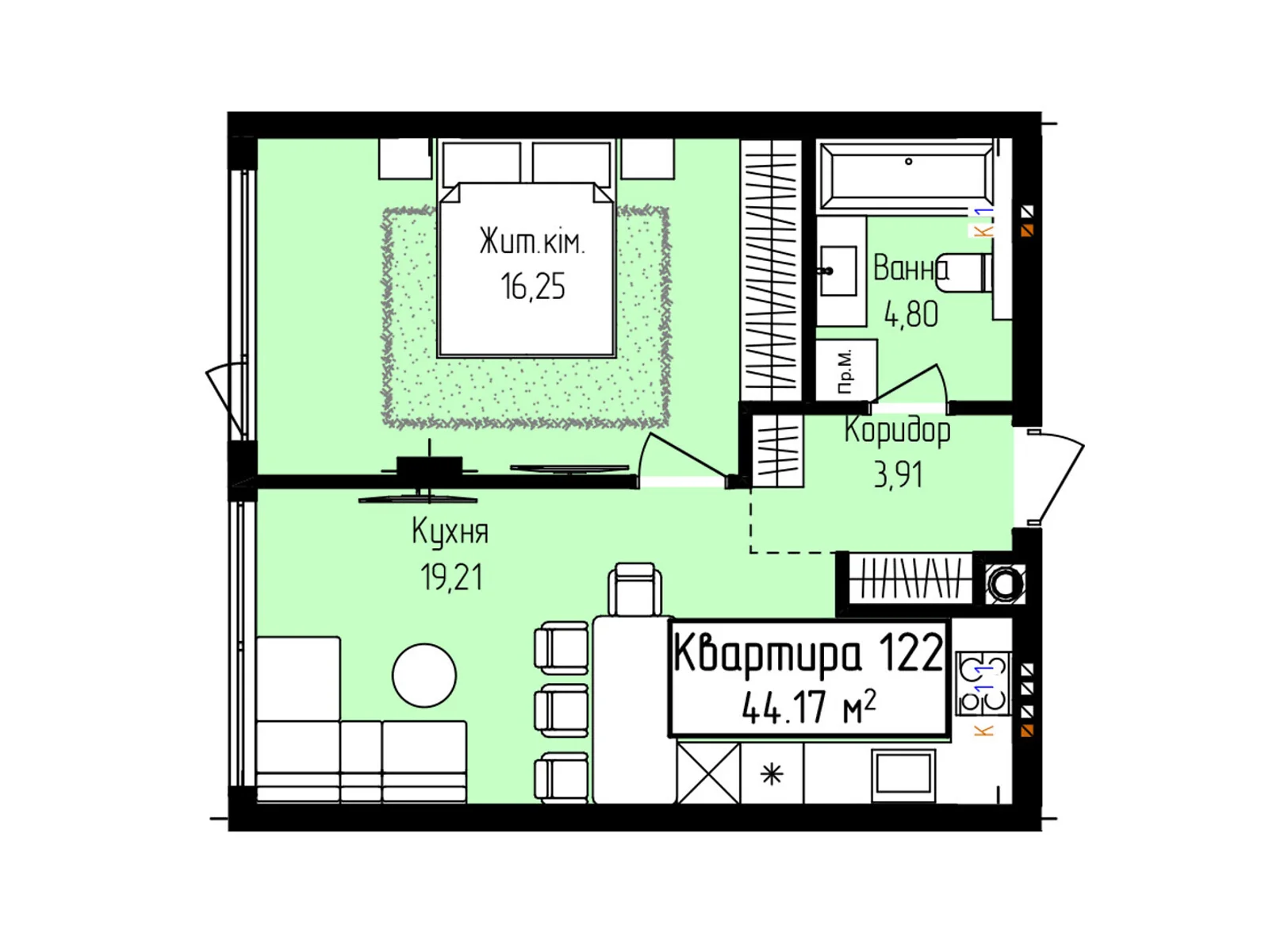 Продается 1-комнатная квартира 44.17 кв. м в Ужгороде, ул. Собранецкая, 129 - фото 1