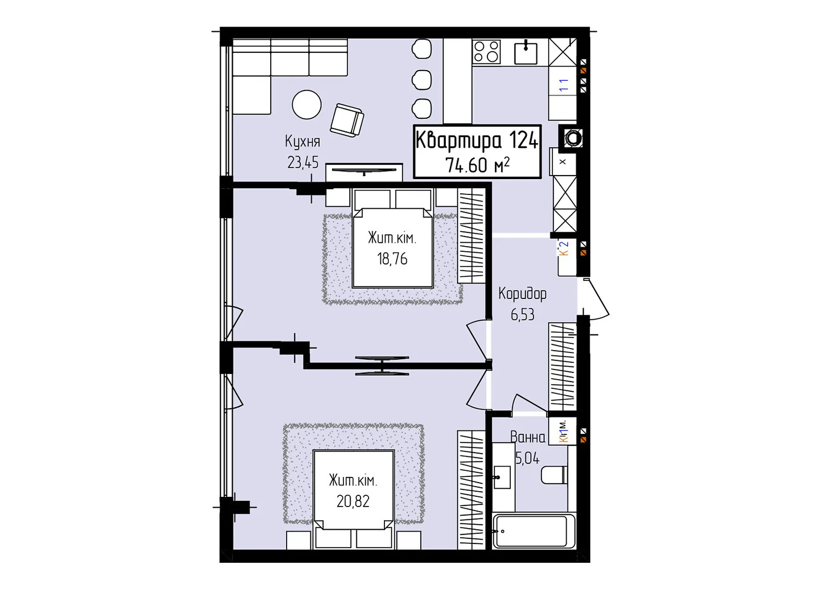 Продается 2-комнатная квартира 74.6 кв. м в Ужгороде, ул. Собранецкая, 129 - фото 1