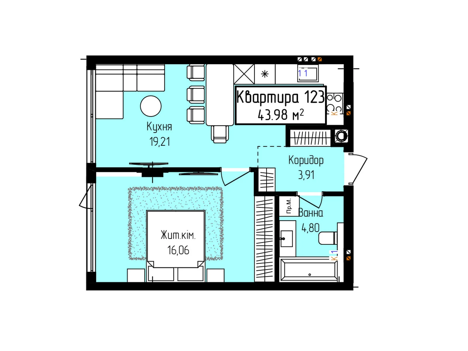 Продается 1-комнатная квартира 43.98 кв. м в Ужгороде, ул. Собранецкая, 129 - фото 1