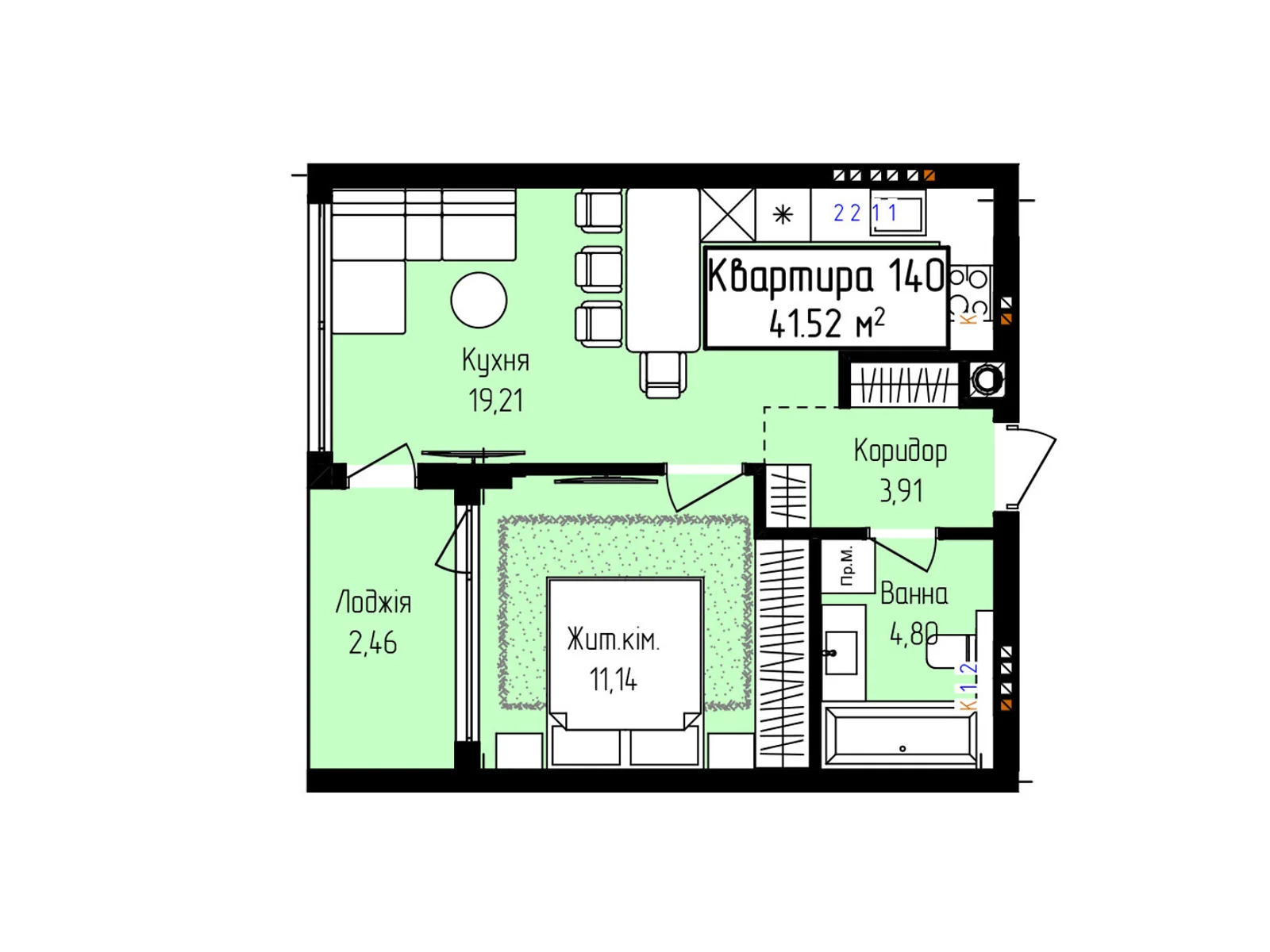 Продается 1-комнатная квартира 41.52 кв. м в Ужгороде, ул. Собранецкая, 129 - фото 1