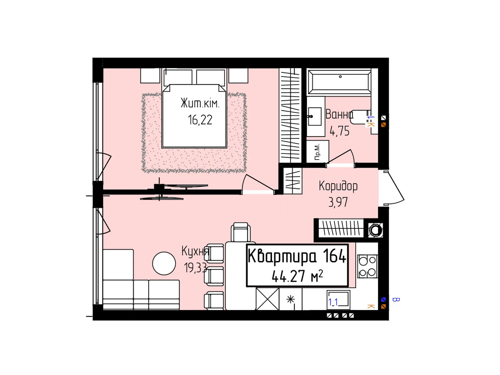 Продается 1-комнатная квартира 44.27 кв. м в Ужгороде, ул. Собранецкая, 129 - фото 1