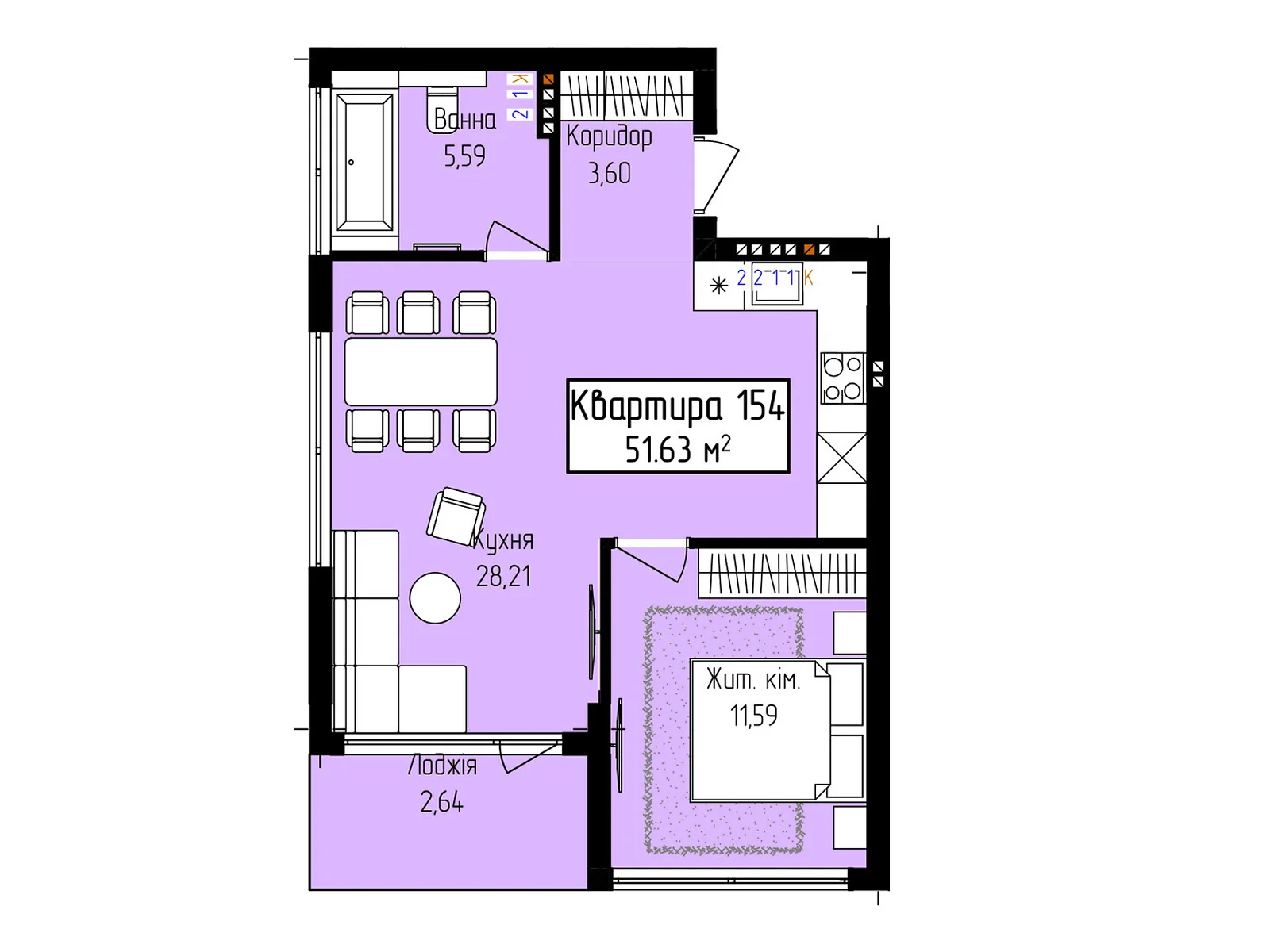 Продается 1-комнатная квартира 51.63 кв. м в Ужгороде, ул. Собранецкая, 129 - фото 1