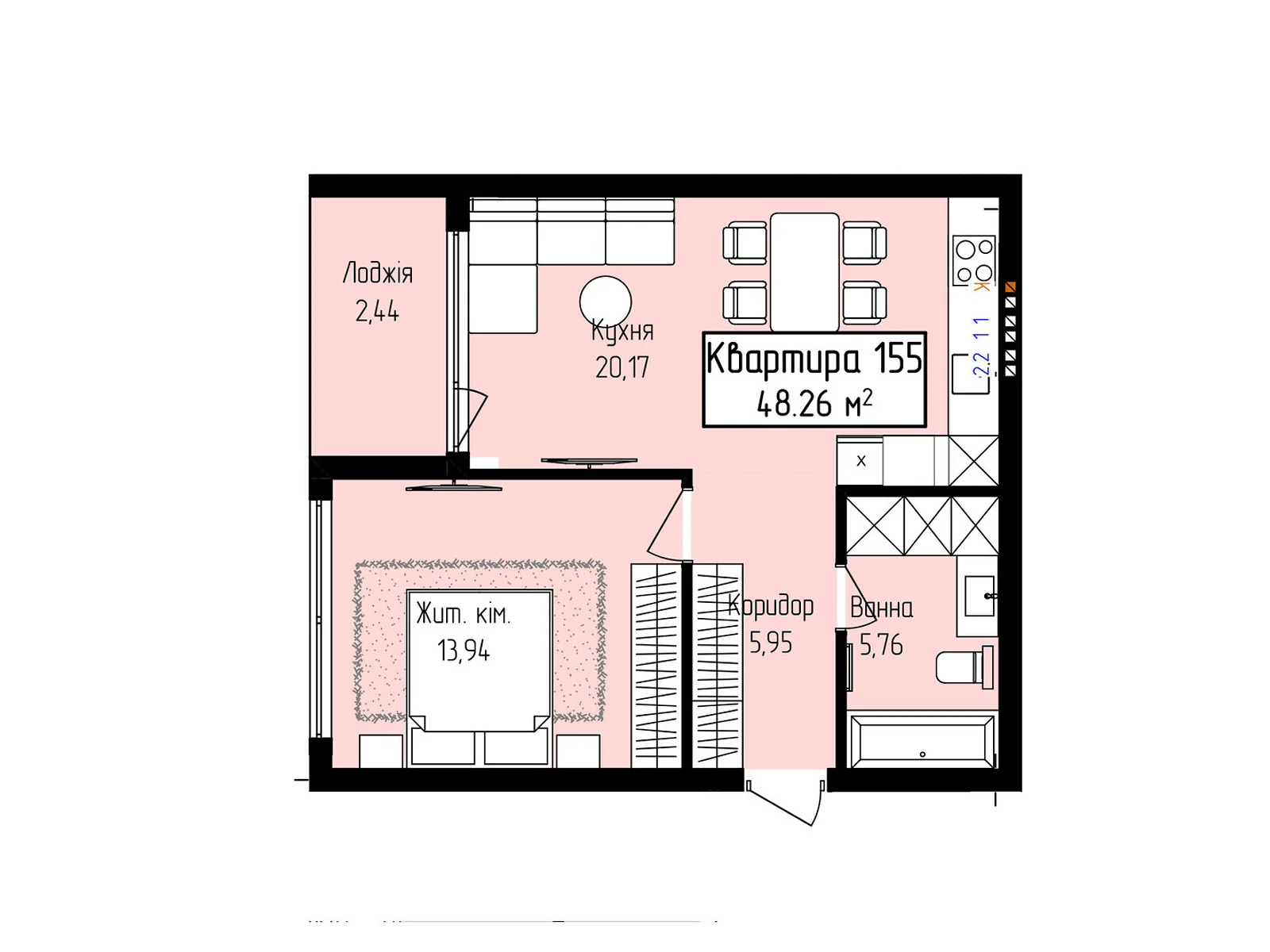 Продается 1-комнатная квартира 48.26 кв. м в Ужгороде, ул. Собранецкая, 129 - фото 1