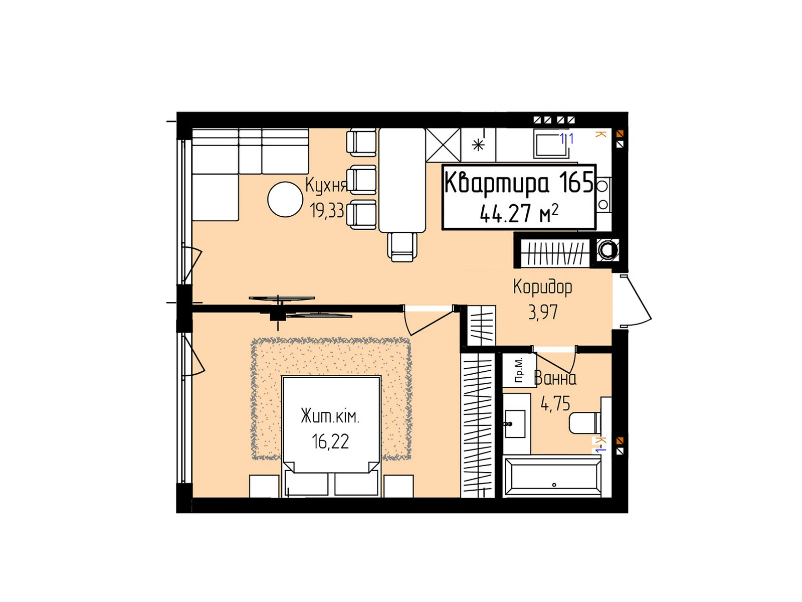 Продается 1-комнатная квартира 44.27 кв. м в Ужгороде, ул. Собранецкая, 129 - фото 1