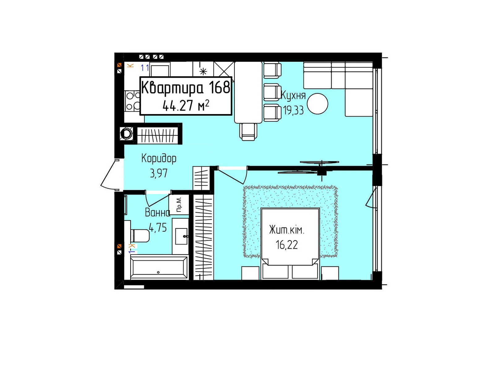Продается 1-комнатная квартира 44.27 кв. м в Ужгороде, ул. Собранецкая, 129 - фото 1