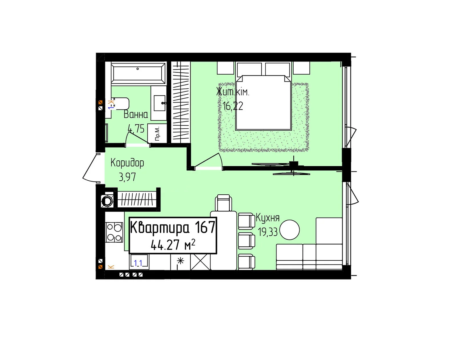Продается 1-комнатная квартира 44.27 кв. м в Ужгороде, ул. Собранецкая, 129 - фото 1