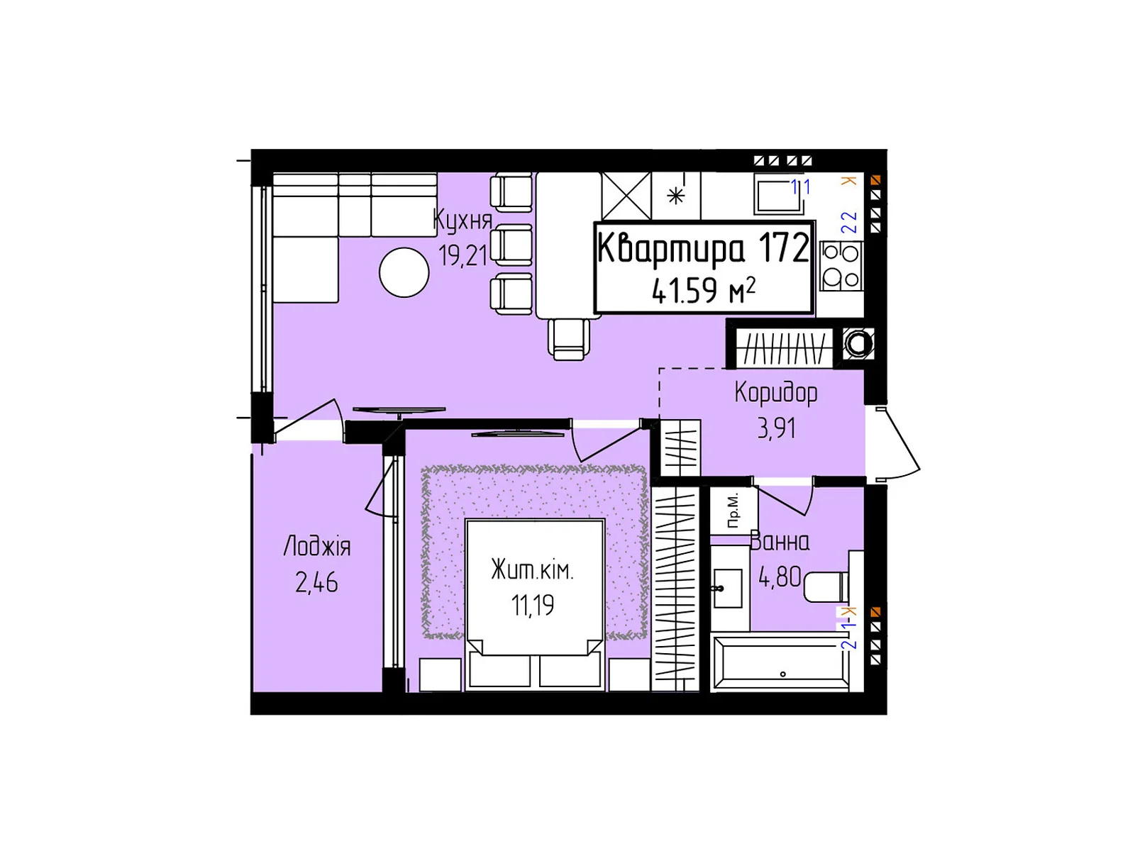 Продается 1-комнатная квартира 41.59 кв. м в Ужгороде, ул. Собранецкая, 129 - фото 1