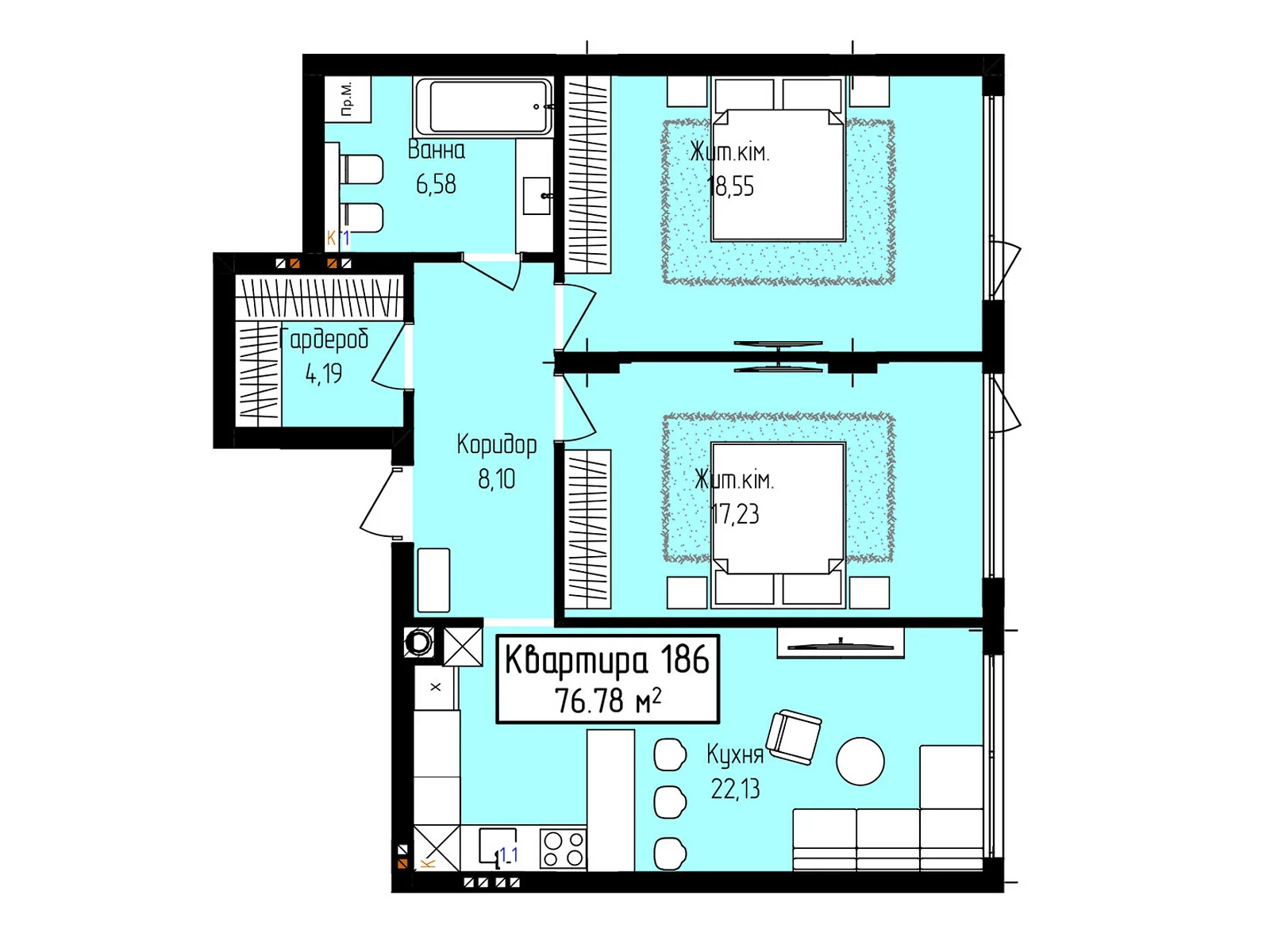 Продається 2-кімнатна квартира 65.18 кв. м у Ужгороді, вул. Собранецька, 129 - фото 1