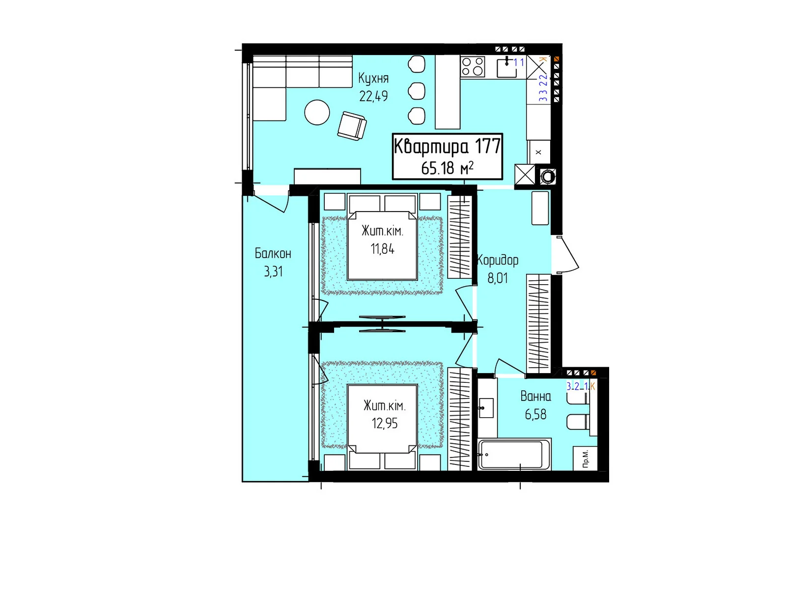Продается 2-комнатная квартира 65.18 кв. м в Ужгороде, ул. Собранецкая, 129 - фото 1