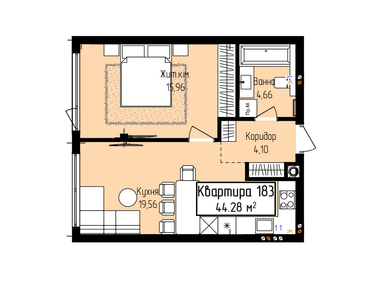 Продается 1-комнатная квартира 41.59 кв. м в Ужгороде, ул. Собранецкая, 129 - фото 1