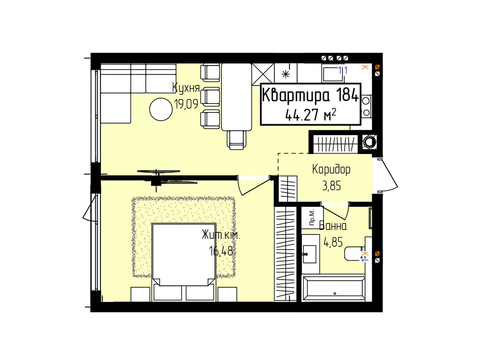 Продается 1-комнатная квартира 41.59 кв. м в Ужгороде, ул. Собранецкая, 129 - фото 1