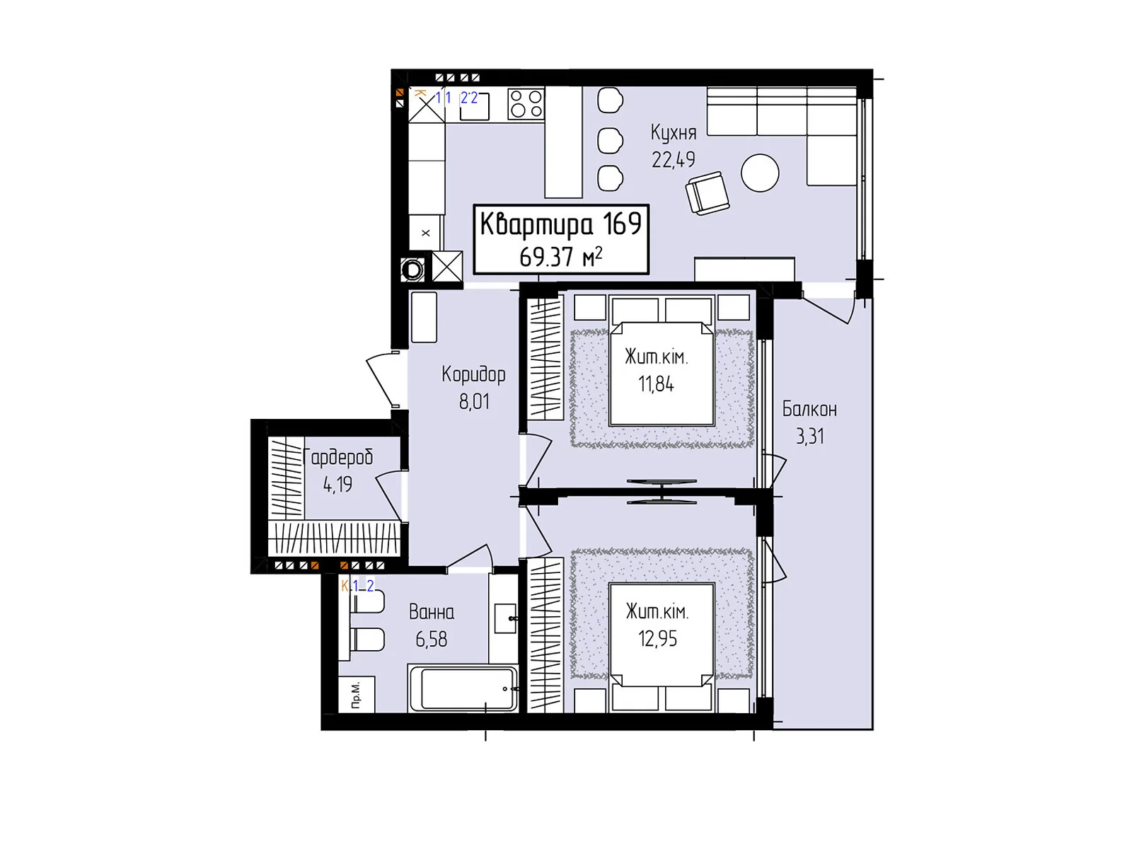 Продается 2-комнатная квартира 69.37 кв. м в Ужгороде, ул. Собранецкая, 129 - фото 1