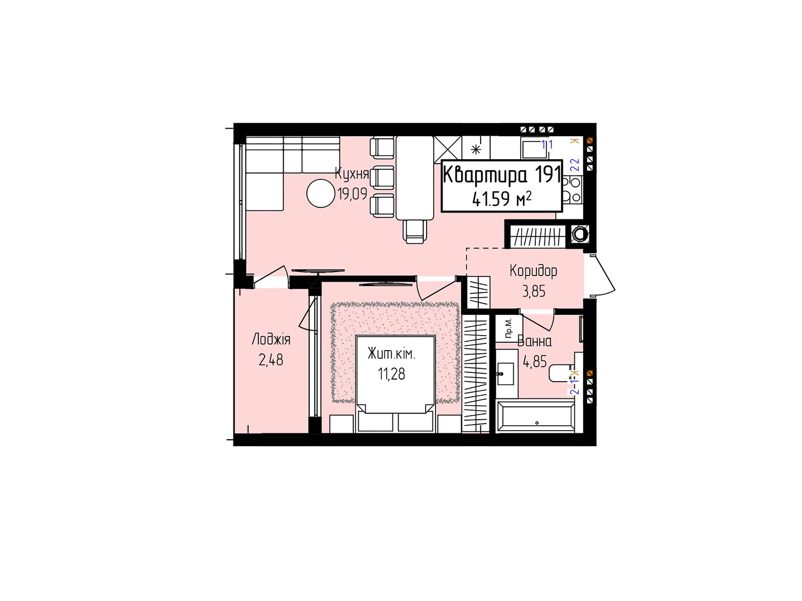 Продається 1-кімнатна квартира 41.59 кв. м у Ужгороді, вул. Собранецька, 129 - фото 1