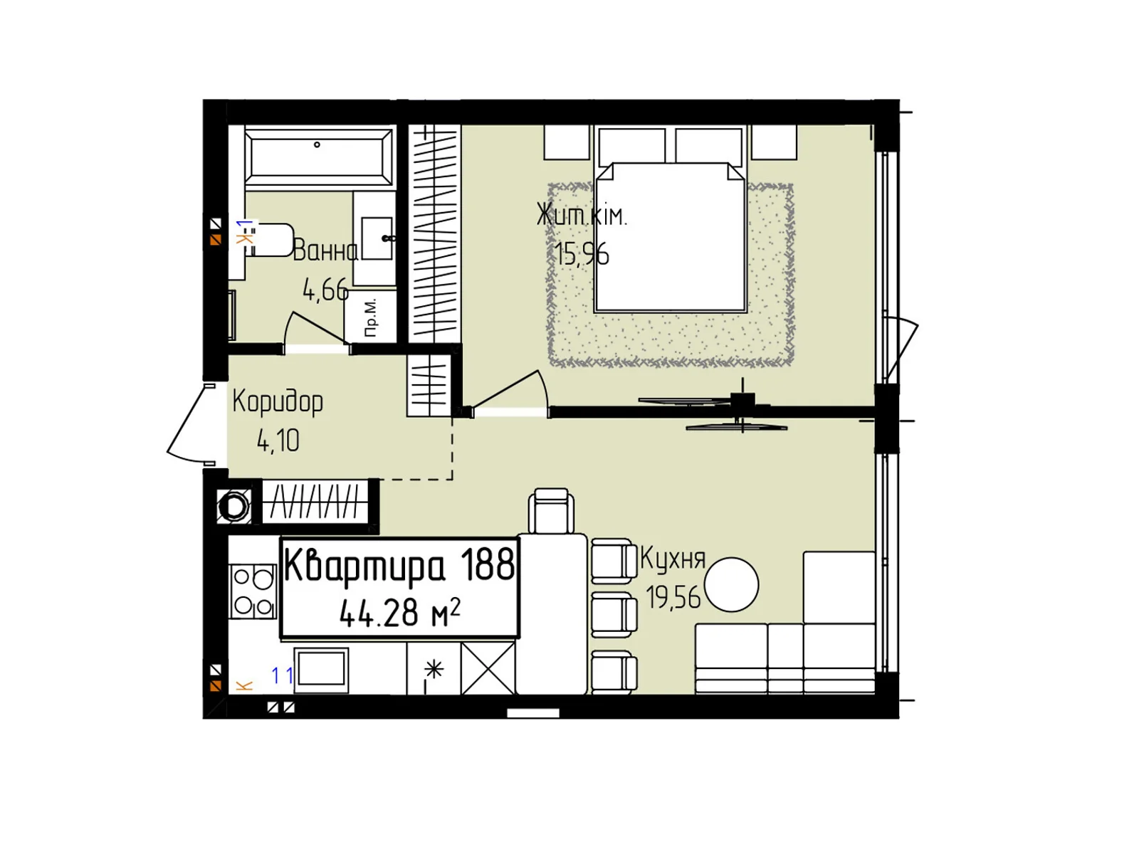 Продається 1-кімнатна квартира 41.59 кв. м у Ужгороді, вул. Собранецька, 129 - фото 1
