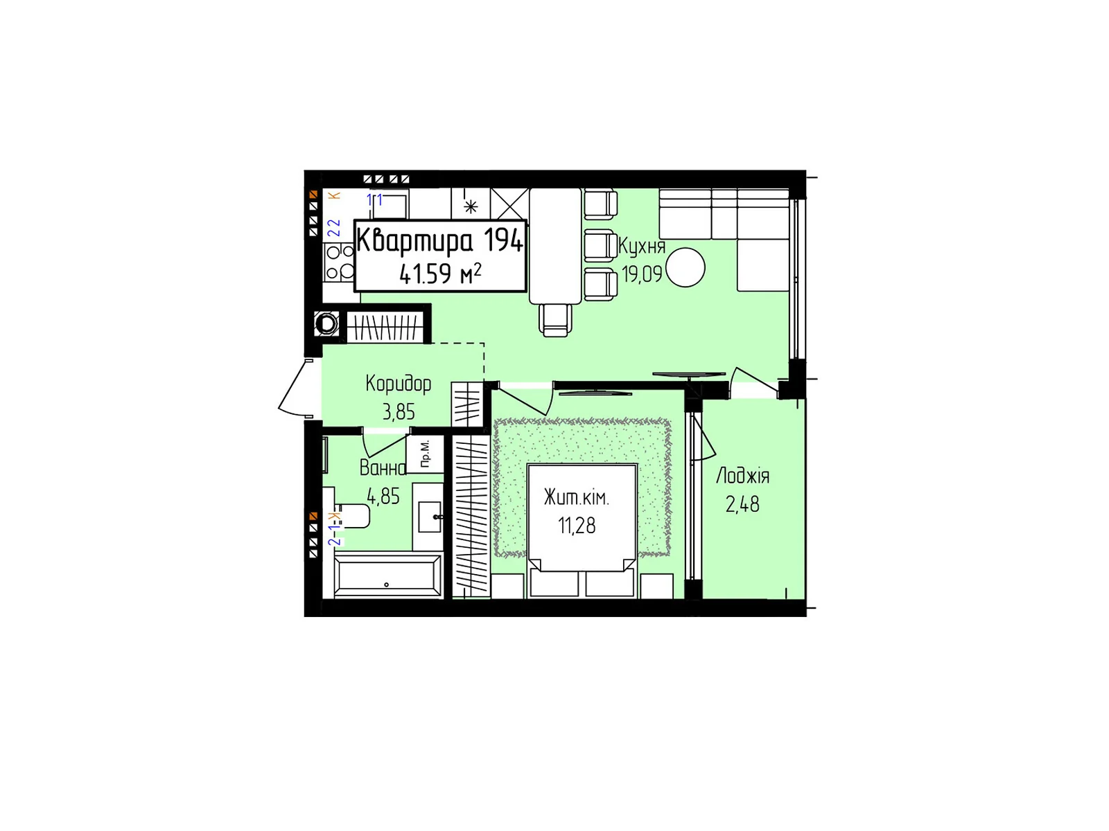 Продається 1-кімнатна квартира 41.59 кв. м у Ужгороді, вул. Собранецька, 129 - фото 1