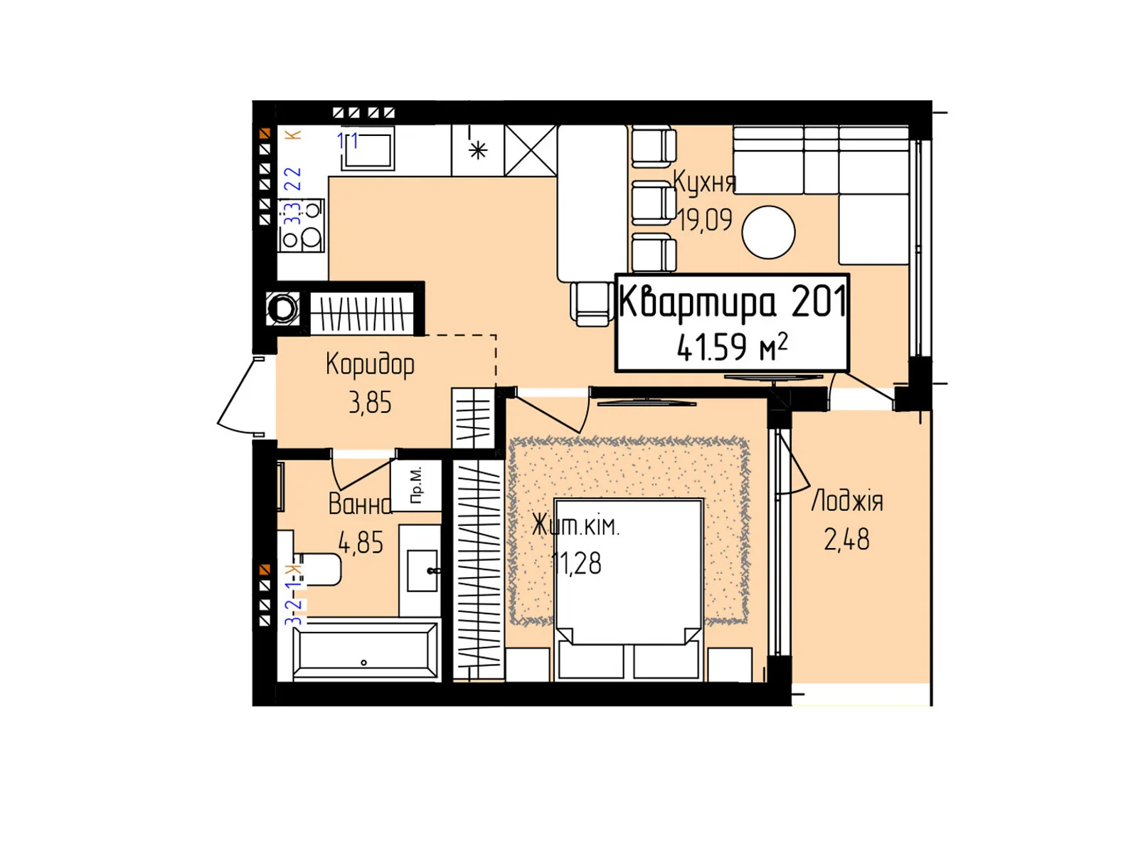 Продається 1-кімнатна квартира 41.59 кв. м у Ужгороді, вул. Собранецька, 129 - фото 1