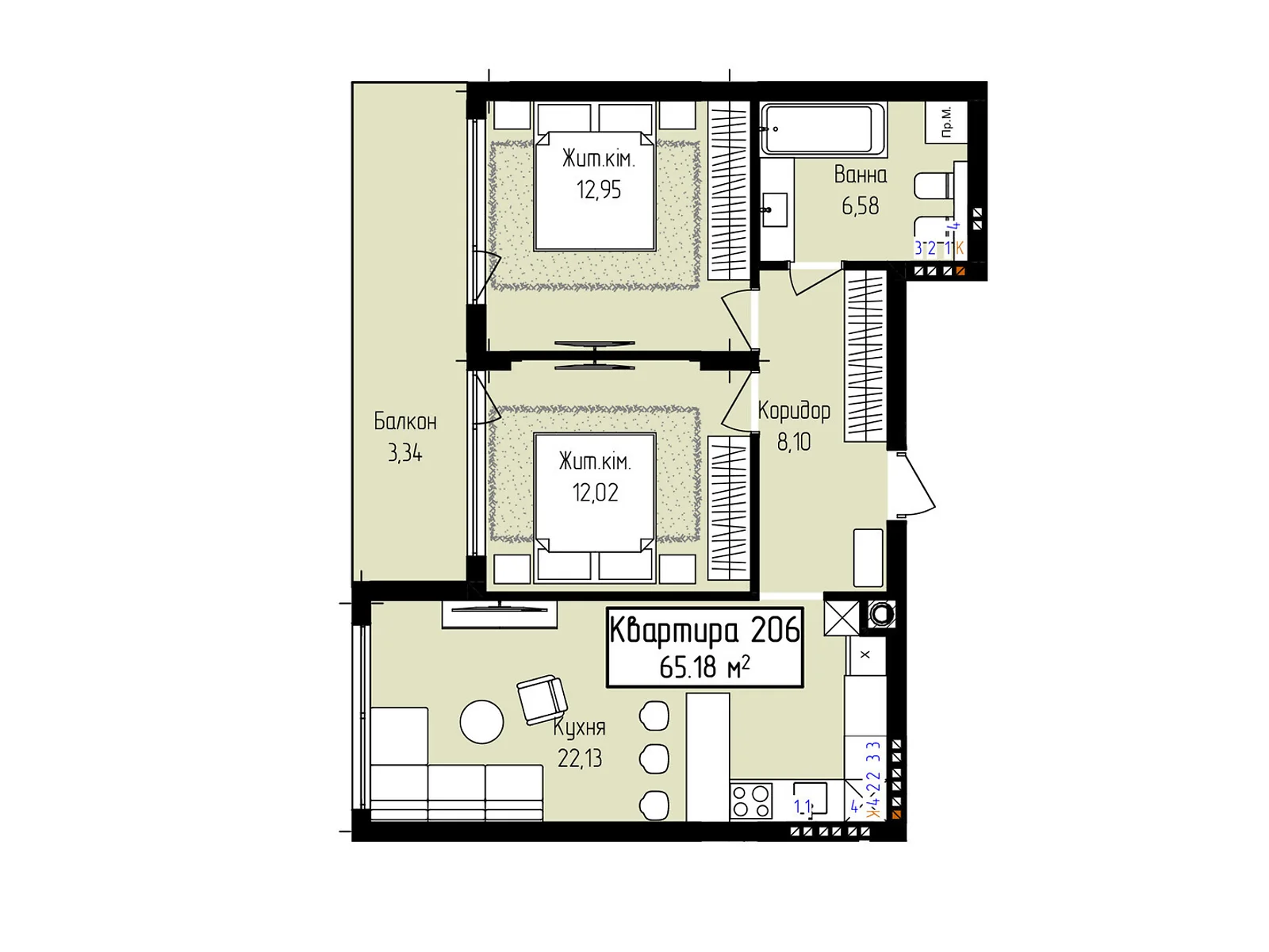 Продається 2-кімнатна квартира 65.18 кв. м у Ужгороді, вул. Собранецька, 129 - фото 1
