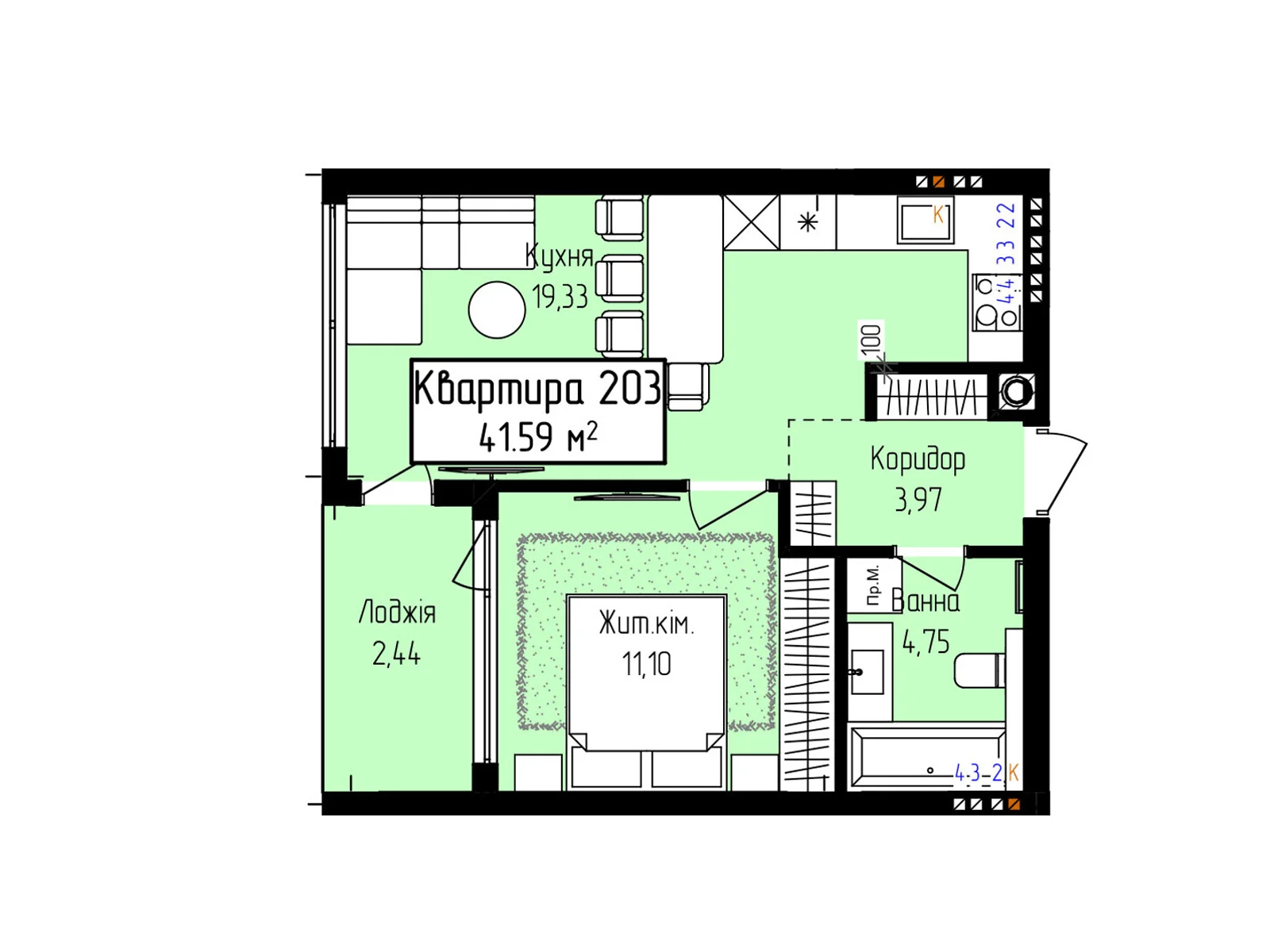Продається 1-кімнатна квартира 41.59 кв. м у Ужгороді, вул. Собранецька, 129 - фото 1