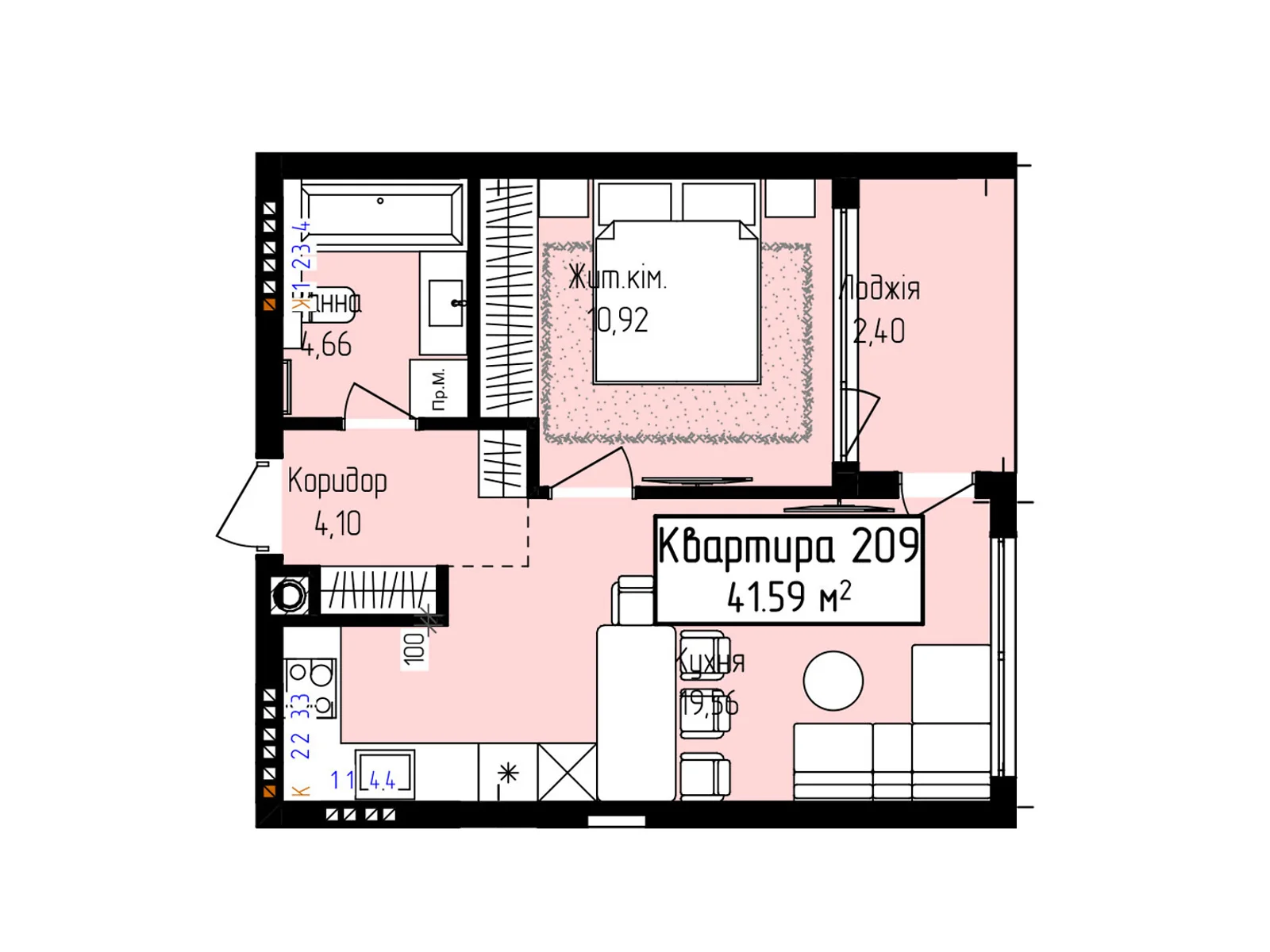 Продається 1-кімнатна квартира 41.59 кв. м у Ужгороді, вул. Собранецька, 129 - фото 1