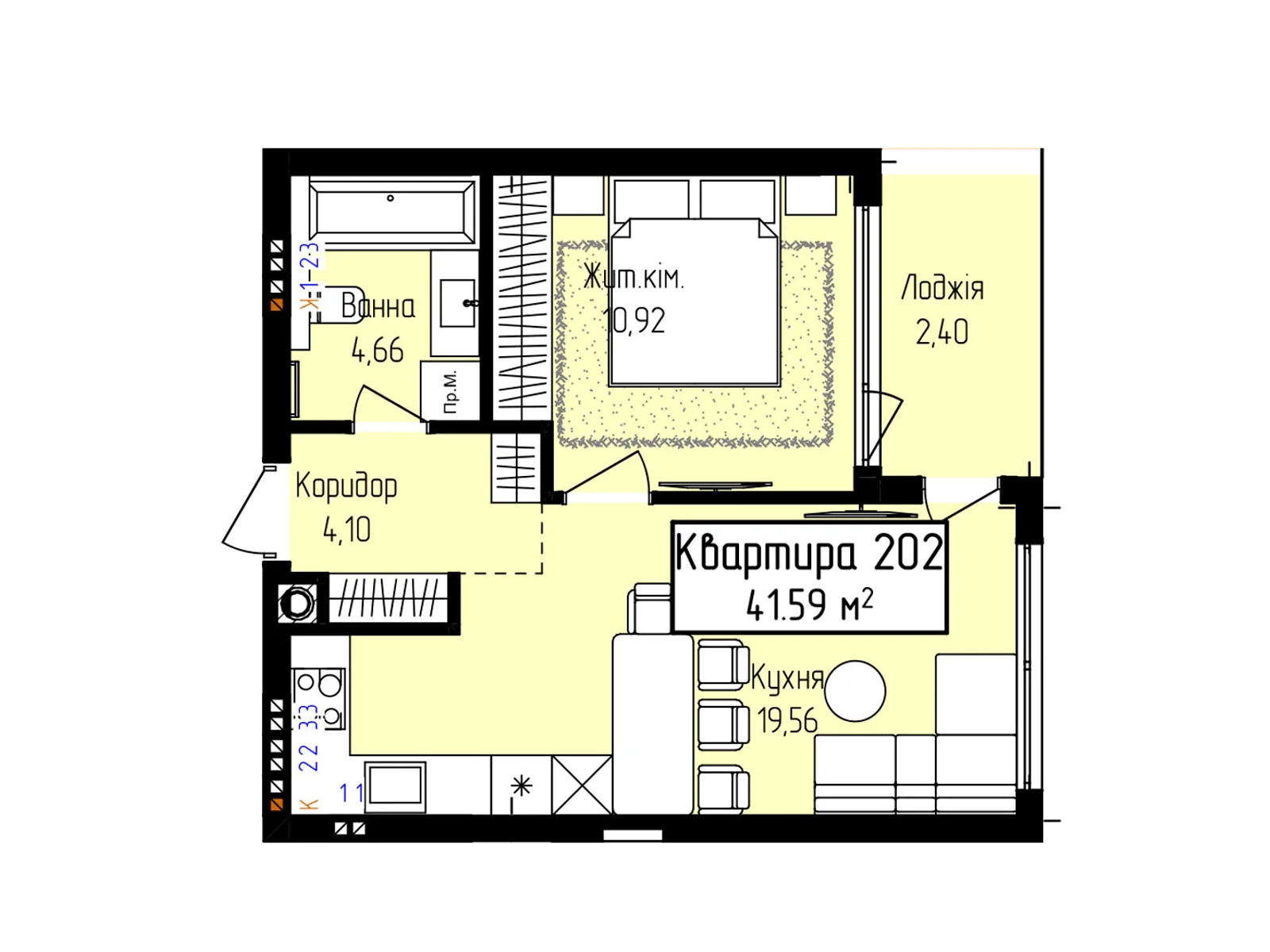 Продається 1-кімнатна квартира 41.59 кв. м у Ужгороді, вул. Собранецька, 129 - фото 1