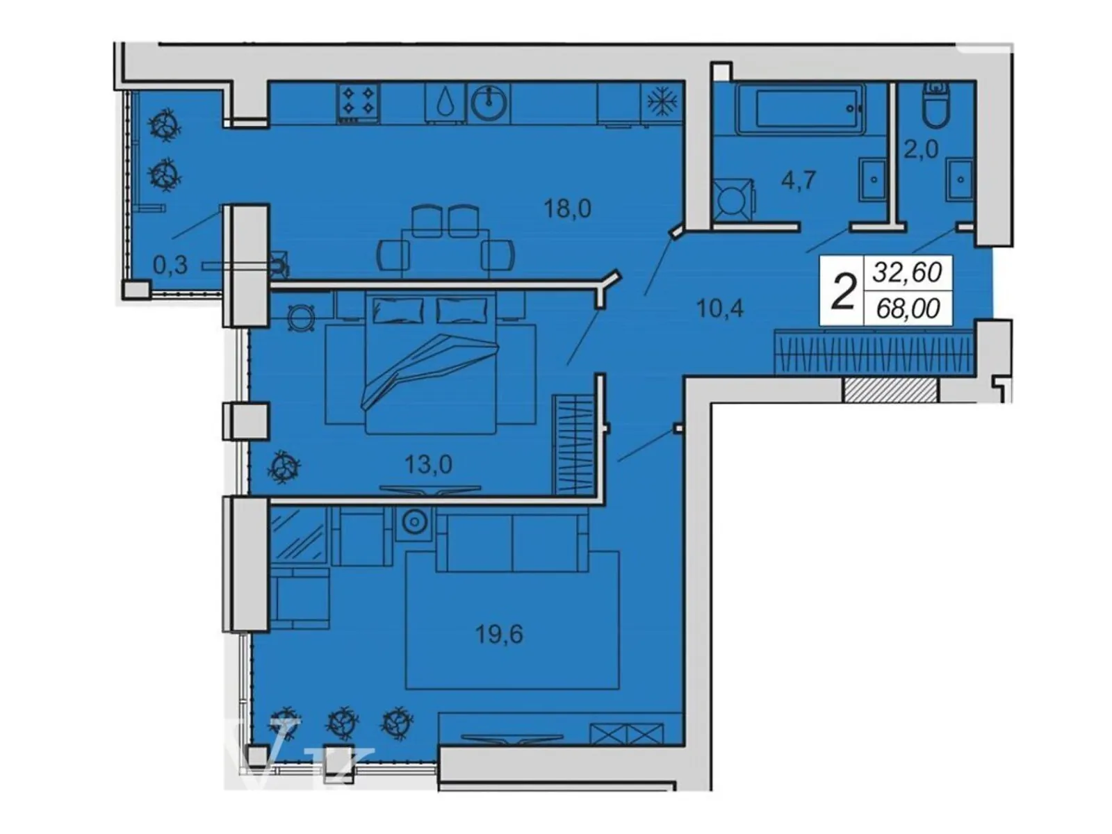 2-комнатная квартира 68 кв. м в Луцке, ул. Спутника - фото 1