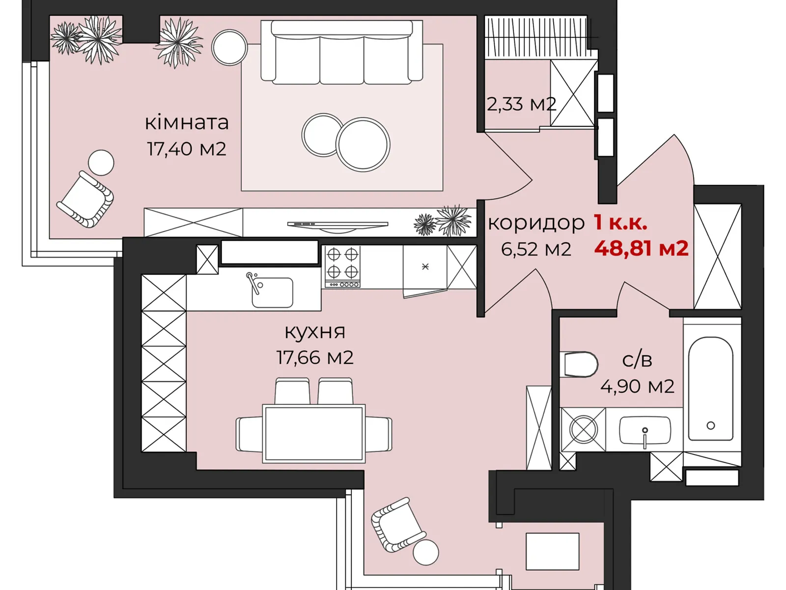 Продается 1-комнатная квартира 48.81 кв. м в Житомире, ул. Михаила Грушевского, 11 - фото 1