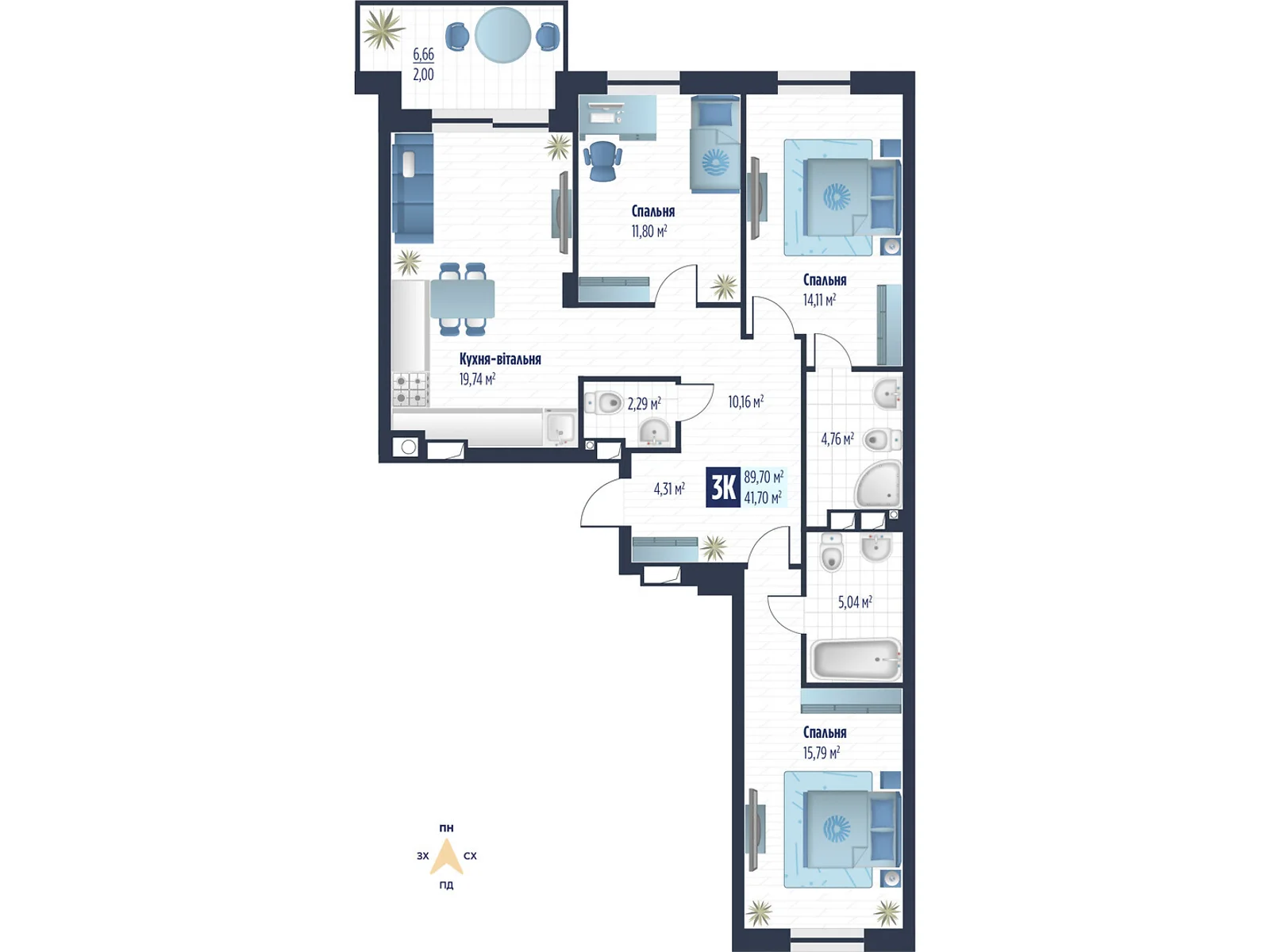 Продается 3-комнатная квартира 89.7 кв. м в Сокольниках, ул. боковая Стрыйская, 1 - фото 1