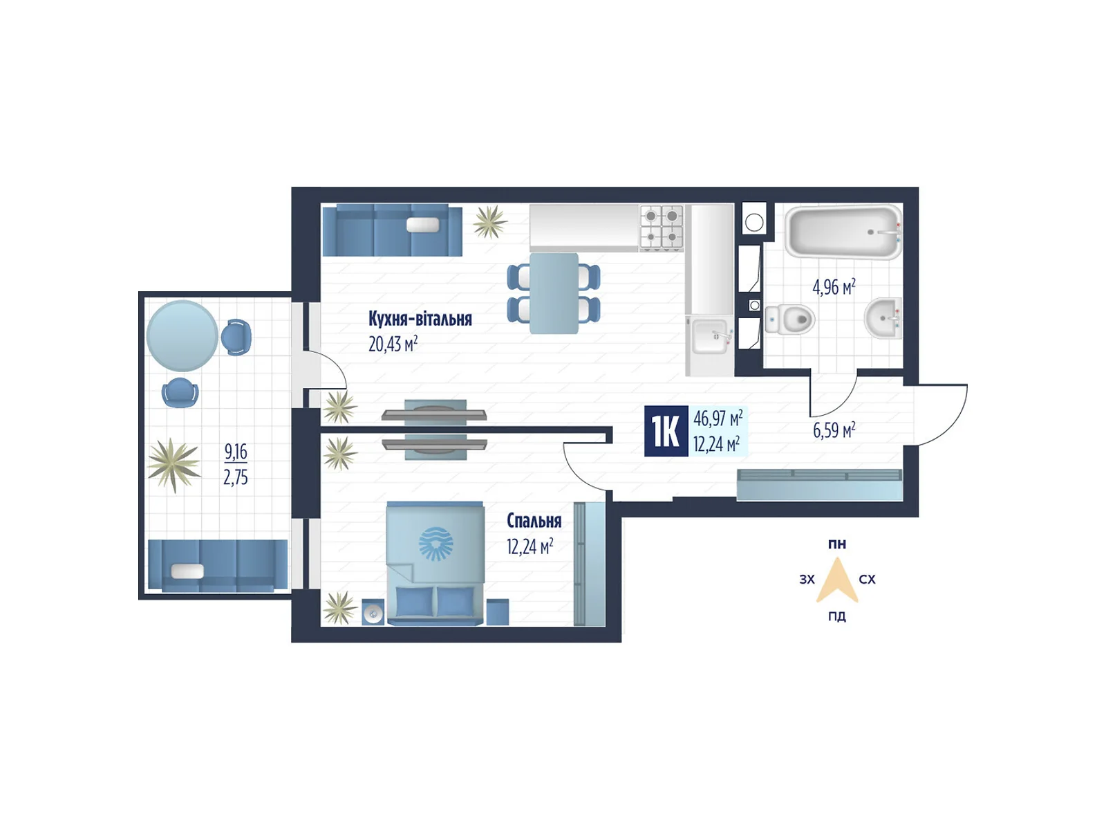 Продается 1-комнатная квартира 46.97 кв. м в Сокольниках, ул. боковая Стрыйская, 1 - фото 1