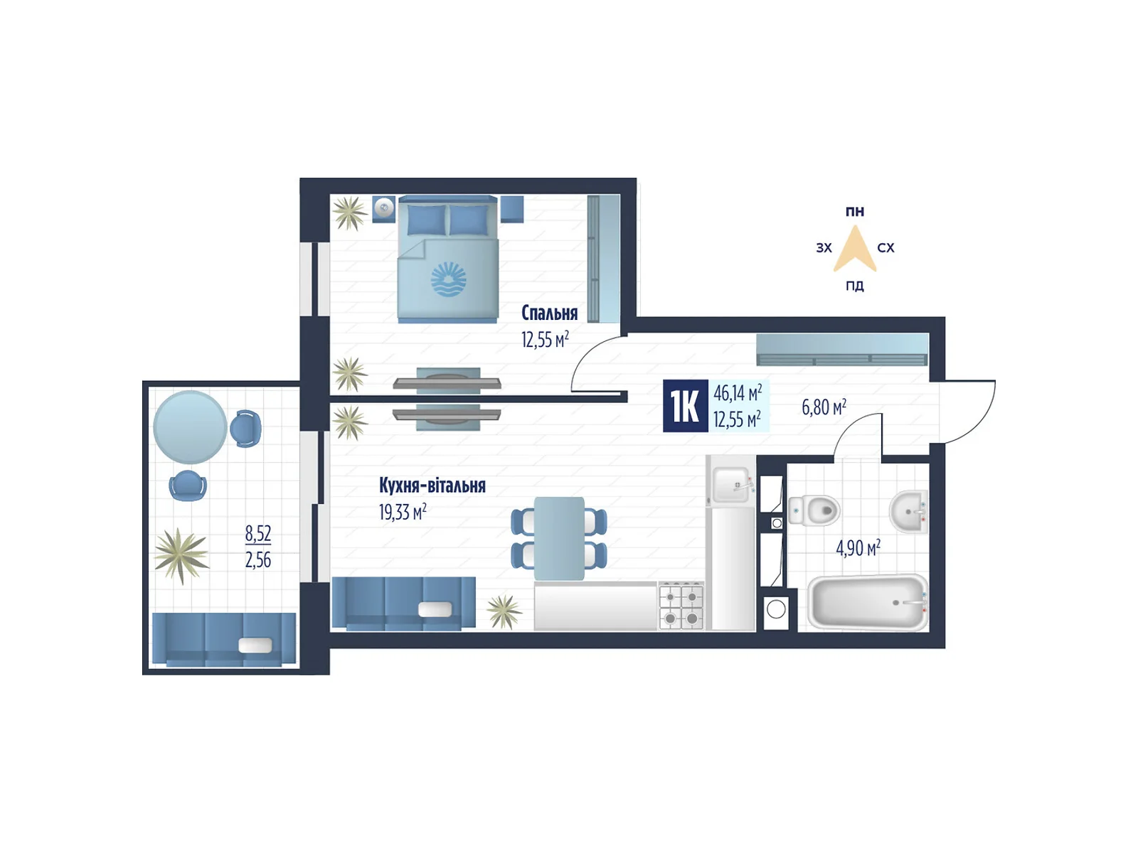 Продается 1-комнатная квартира 46.14 кв. м в Сокольниках, ул. боковая Стрыйская, 1 - фото 1