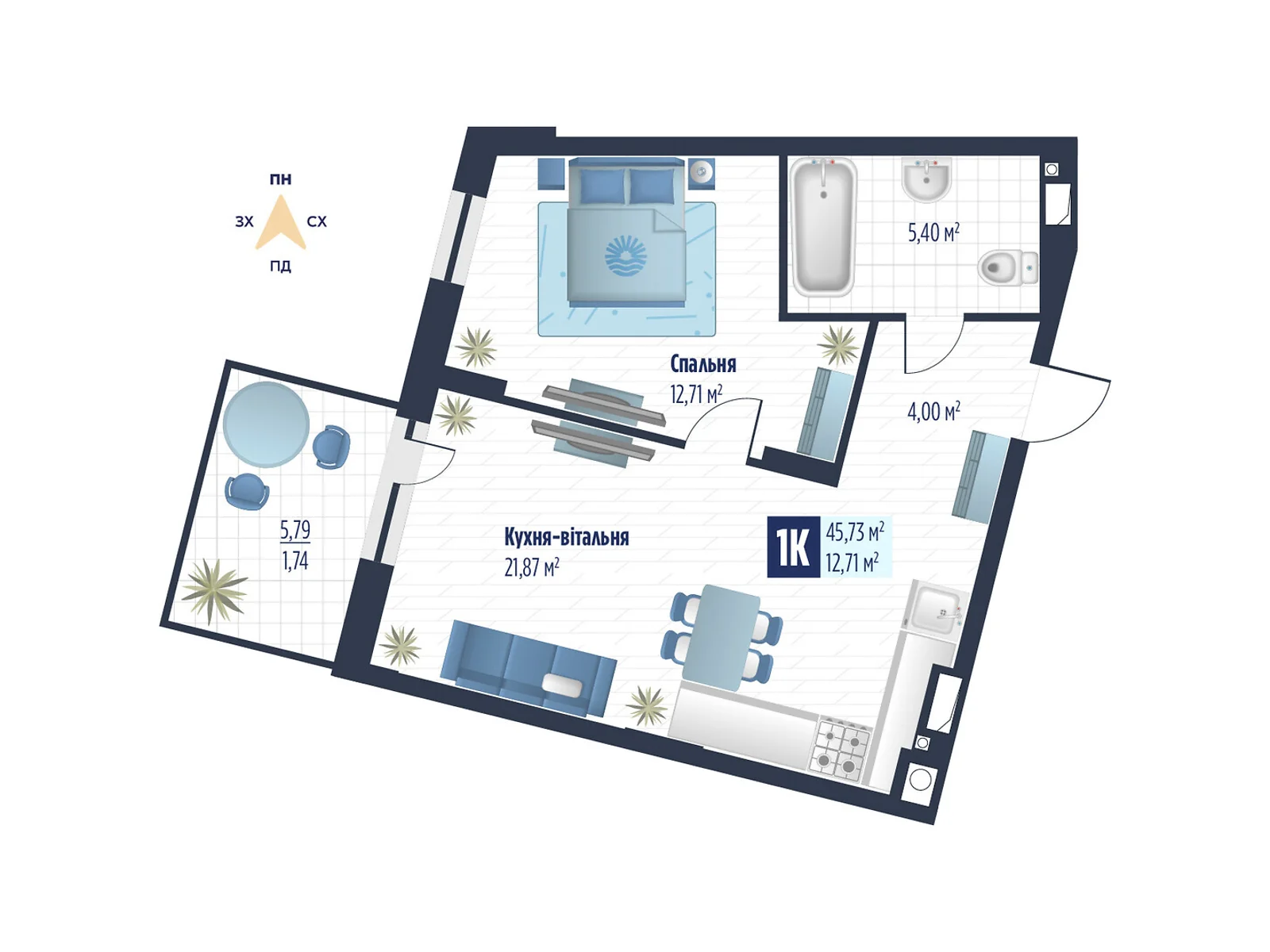 Продается 1-комнатная квартира 45.73 кв. м в Сокольниках, ул. боковая Стрыйская, 1 - фото 1