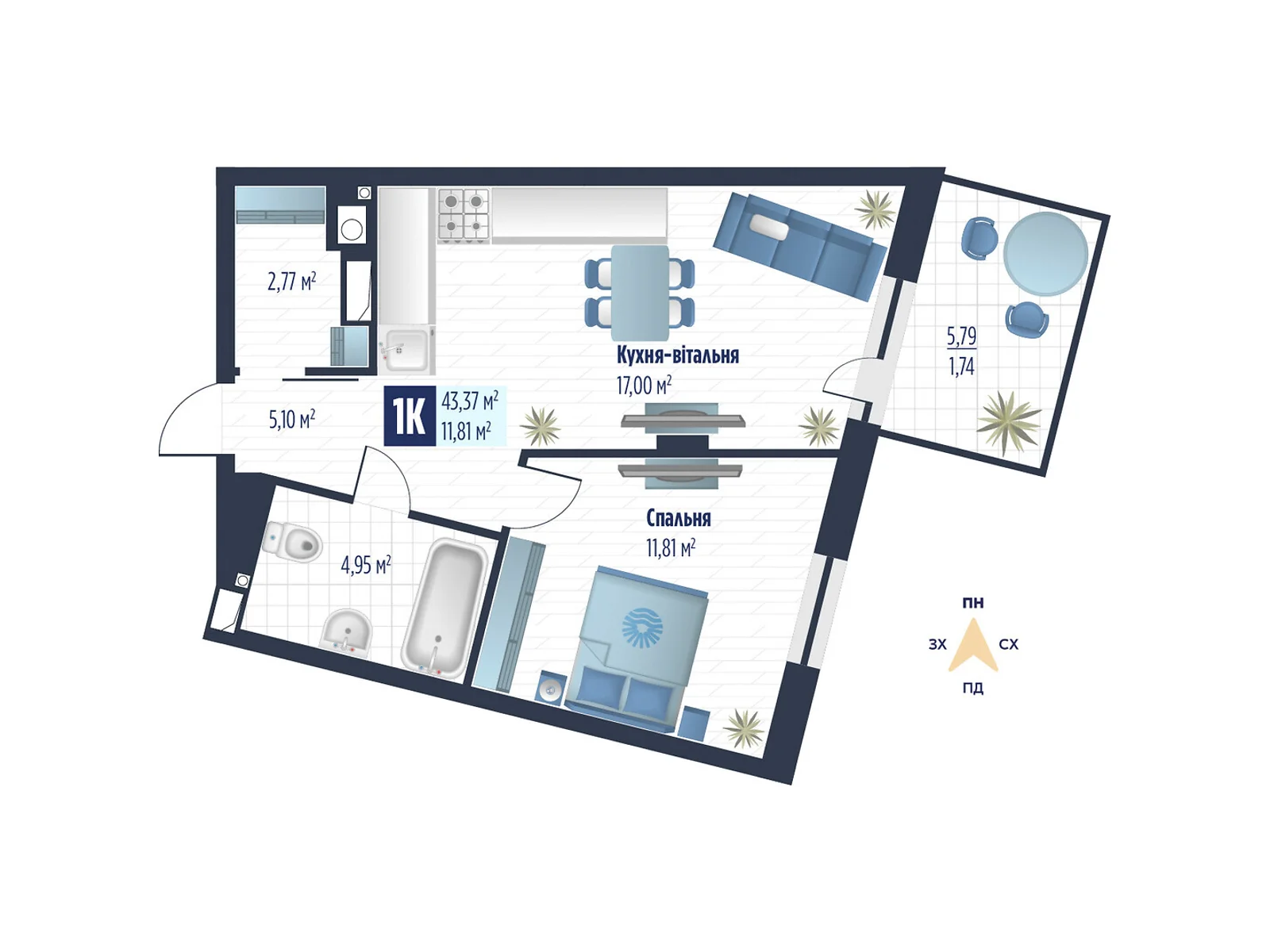 Продается 1-комнатная квартира 43.37 кв. м в Сокольниках, ул. боковая Стрыйская, 1 - фото 1