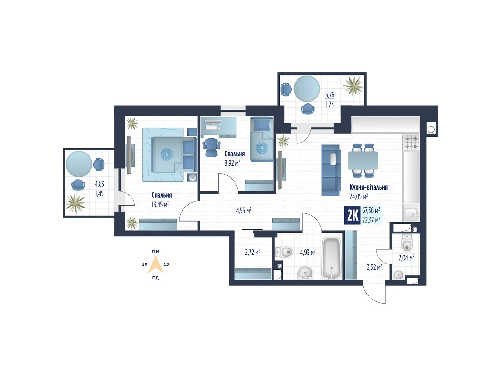 Продается 2-комнатная квартира 67.36 кв. м в Сокольниках, ул. боковая Стрыйская, 1 - фото 1