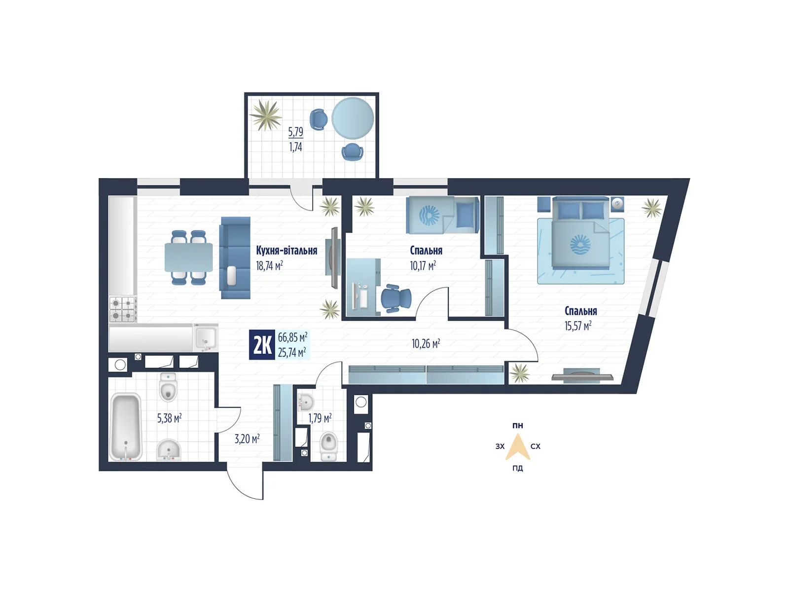 Продается 2-комнатная квартира 66.85 кв. м в Сокольниках, ул. боковая Стрыйская, 1 - фото 1