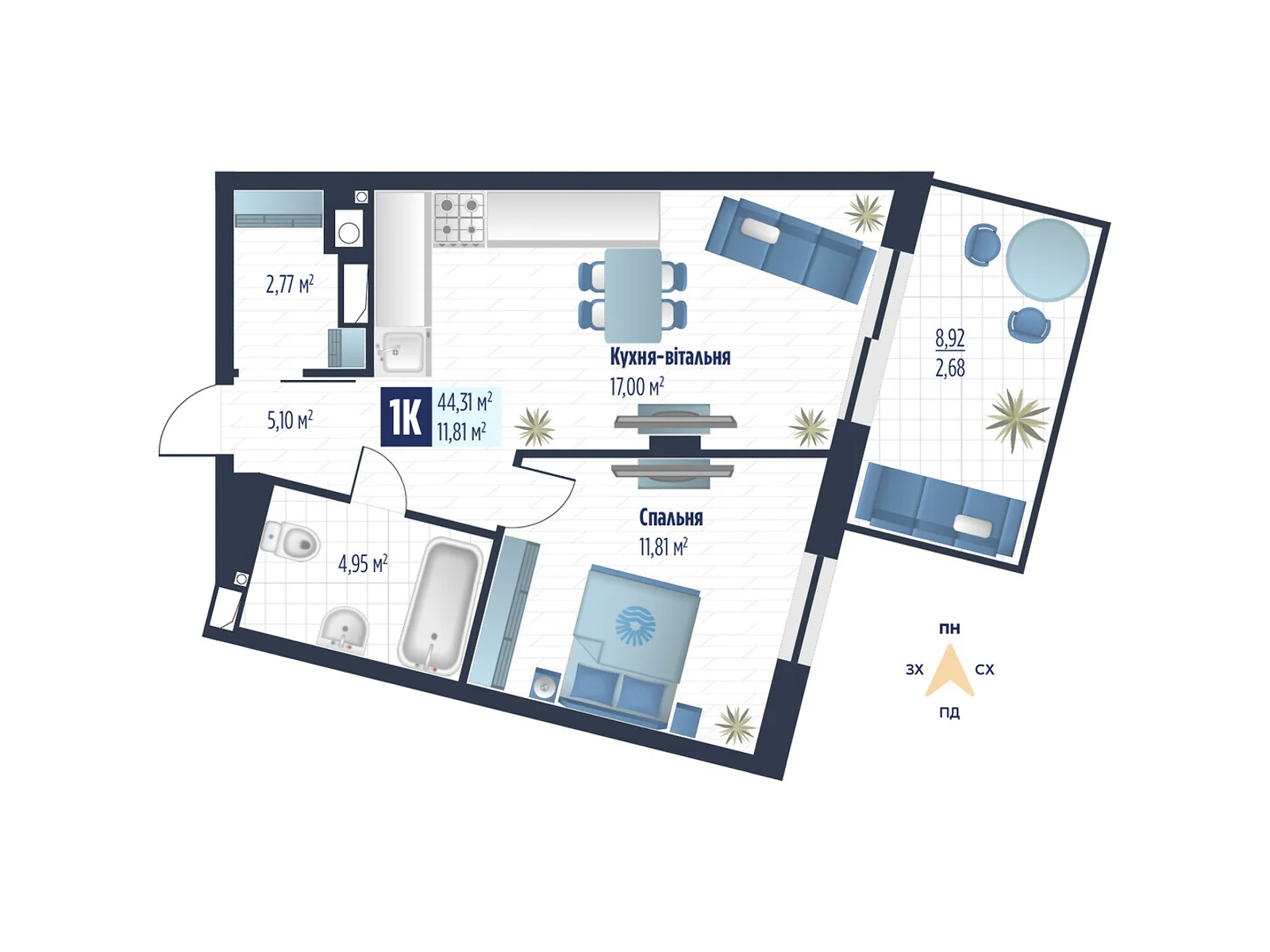 Продается 1-комнатная квартира 44.31 кв. м в Сокольниках, ул. боковая Стрыйская, 1 - фото 1