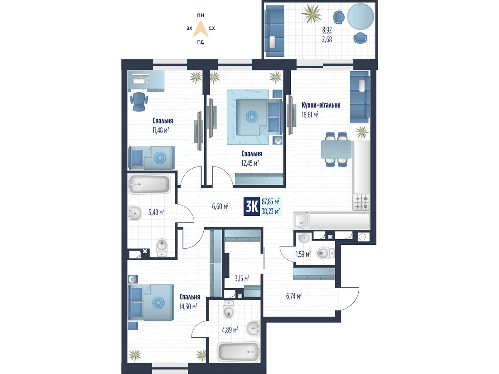 Продается 3-комнатная квартира 87.85 кв. м в Сокольниках, ул. боковая Стрыйская, 1 - фото 1