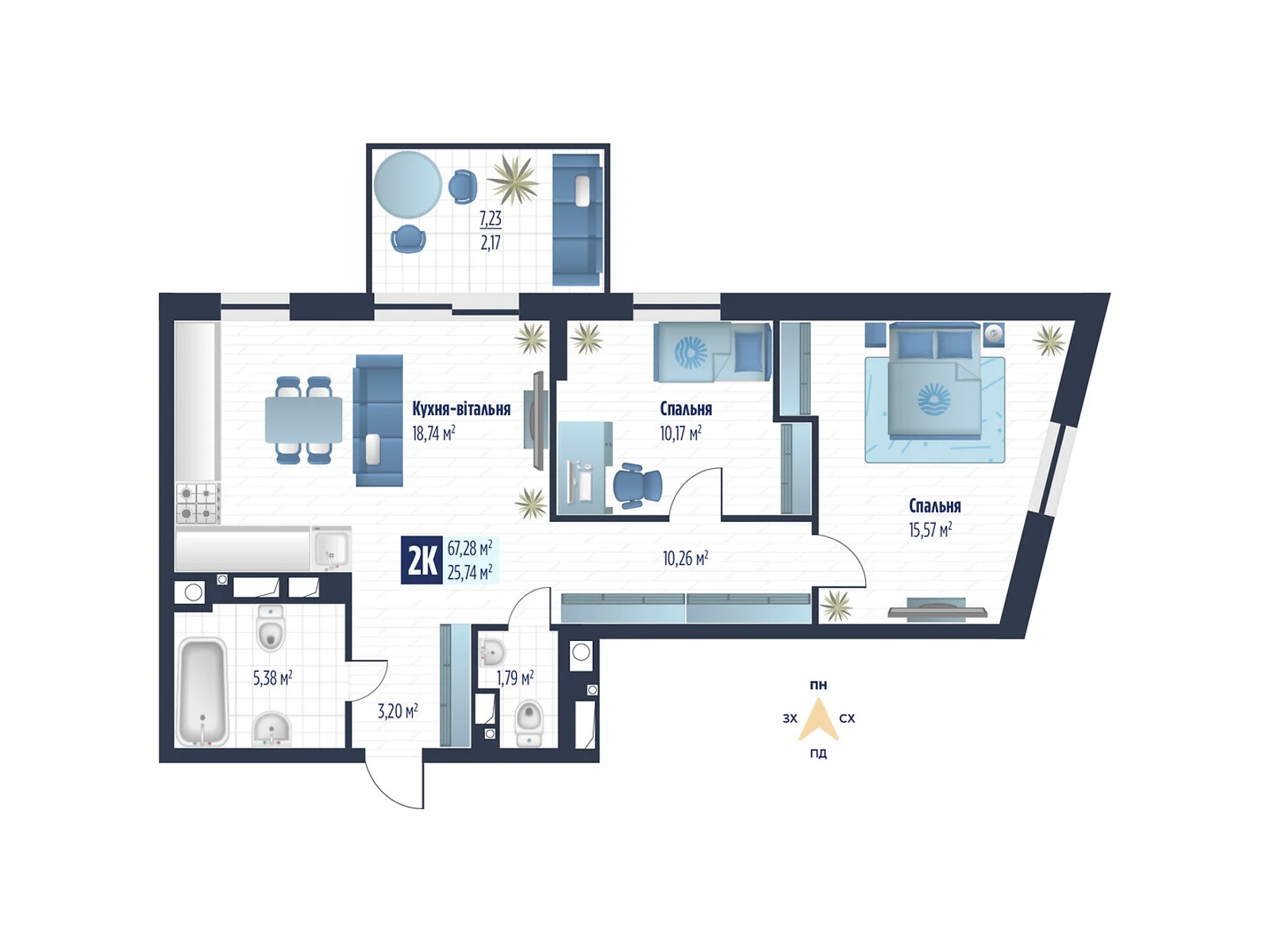 Продается 2-комнатная квартира 67.28 кв. м в Сокольниках, ул. боковая Стрыйская, 1 - фото 1
