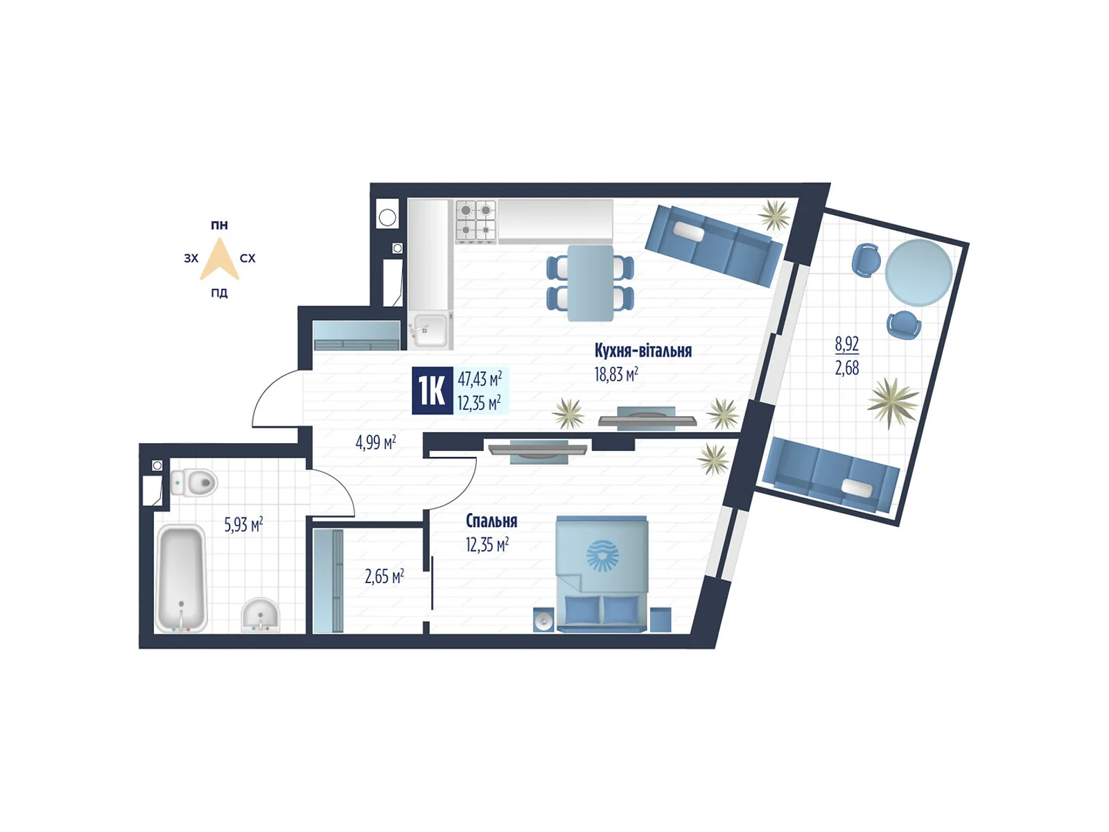 Продается 1-комнатная квартира 47.43 кв. м в Сокольниках, ул. боковая Стрыйская, 1 - фото 1