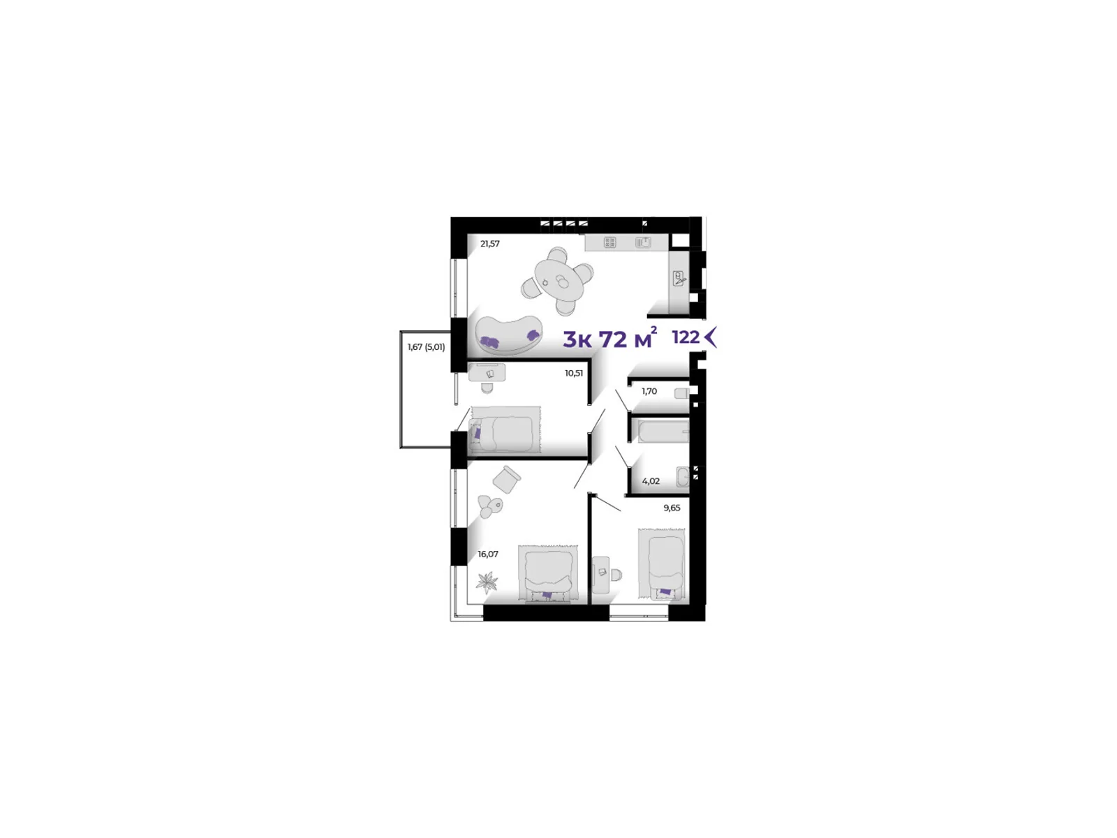 Продається 3-кімнатна квартира 72 кв. м у Івано-Франківську, вул. Петлюри Симона, 2 - фото 1