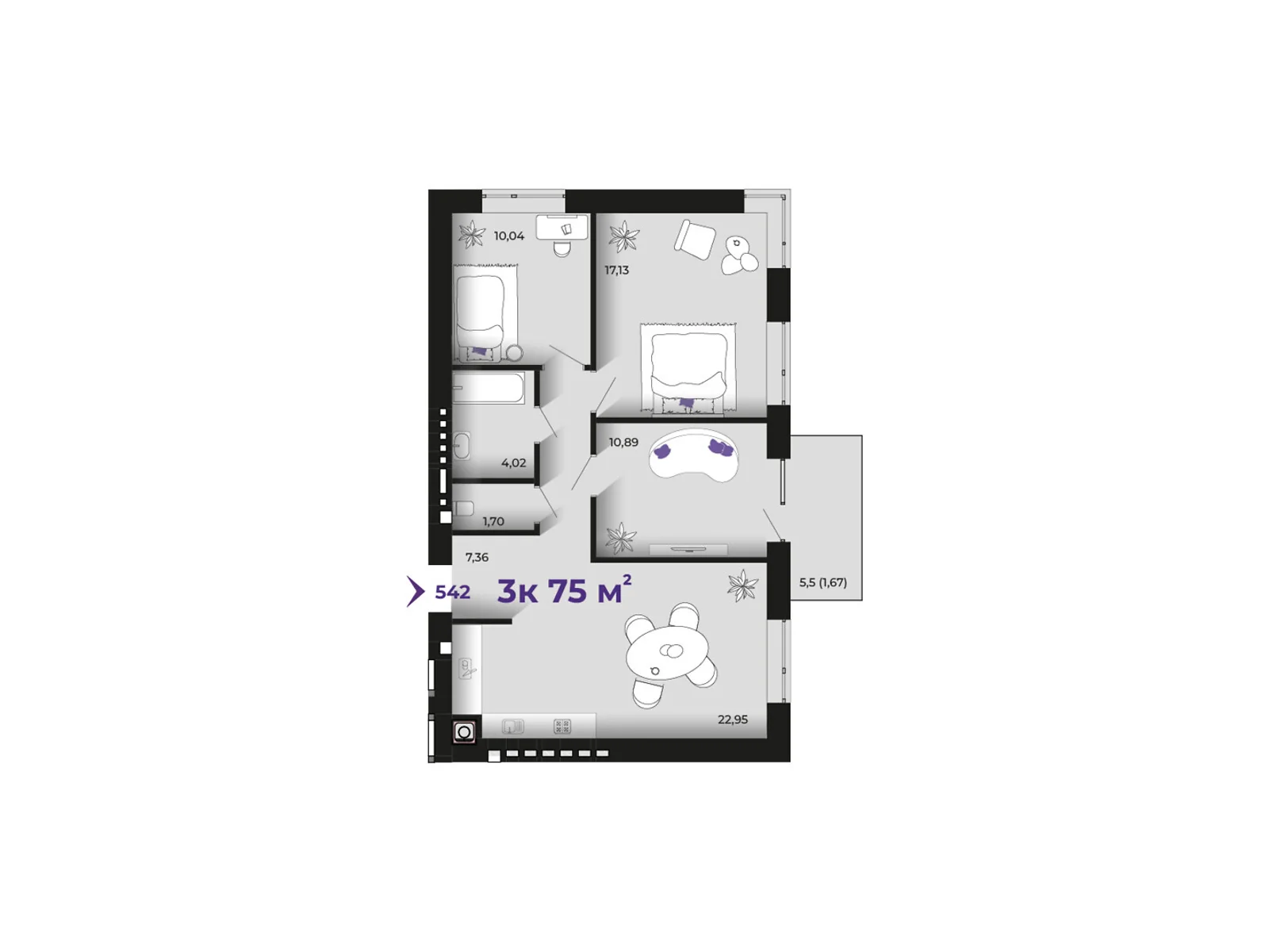 Продается 3-комнатная квартира 75 кв. м в Ивано-Франковске, ул. Петлюры Симона, 2 - фото 1