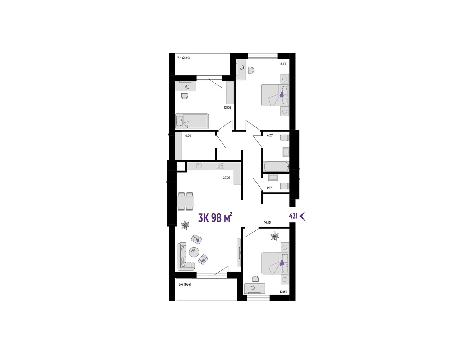 Продается 3-комнатная квартира 98 кв. м в Волчинце, ул. Тараса Шевченко, 115 - фото 1