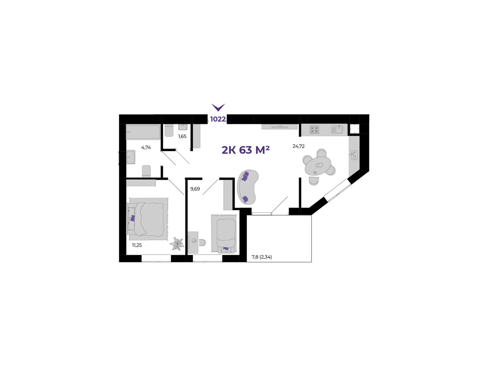 Продается 2-комнатная квартира 63 кв. м в Волчинце, цена: 59850 $ - фото 1