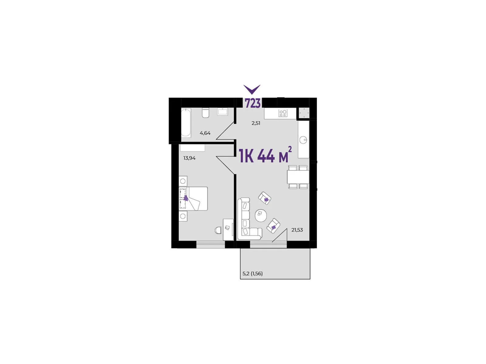 Продается 1-комнатная квартира 44 кв. м в Волчинце, ул. Тараса Шевченко, 115 - фото 1