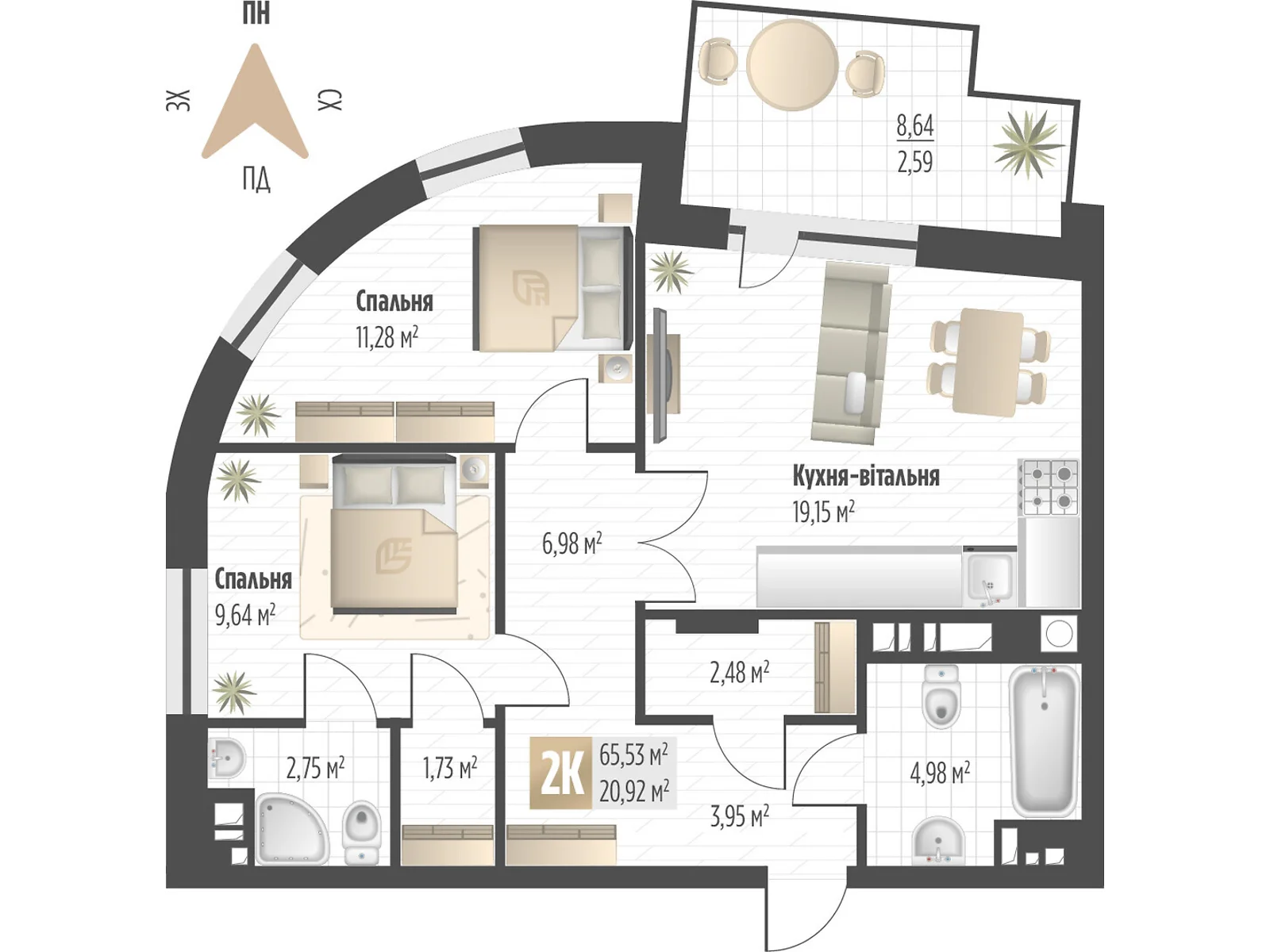Продается 2-комнатная квартира 65.53 кв. м в Львове, ул. Орлика, 52 - фото 1