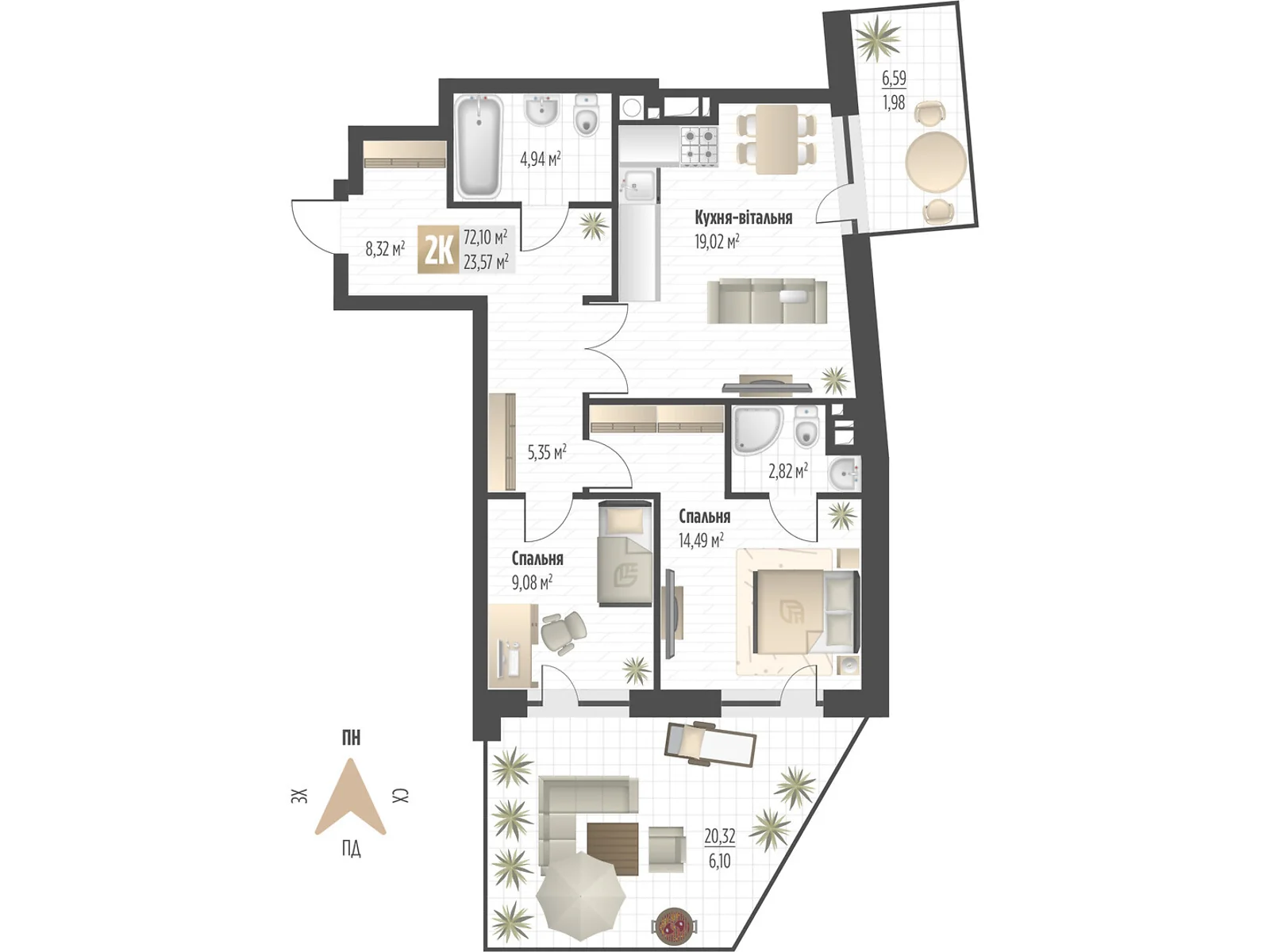 Продается 2-комнатная квартира 72.1 кв. м в Львове, ул. Орлика, 52 - фото 1