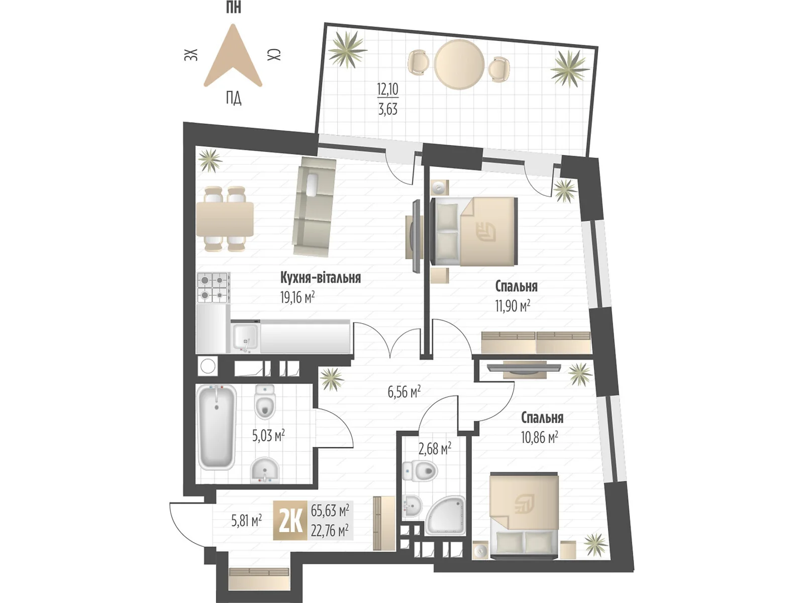 Продается 2-комнатная квартира 65.63 кв. м в Львове, ул. Орлика, 52 - фото 1